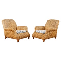Antique Pair of Ralph Lauren Organic Modern Seagrass Lounge Chairs