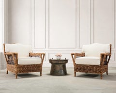 Pair of Ralph Lauren Organic Wicker Rope Armchairs + Ottoman