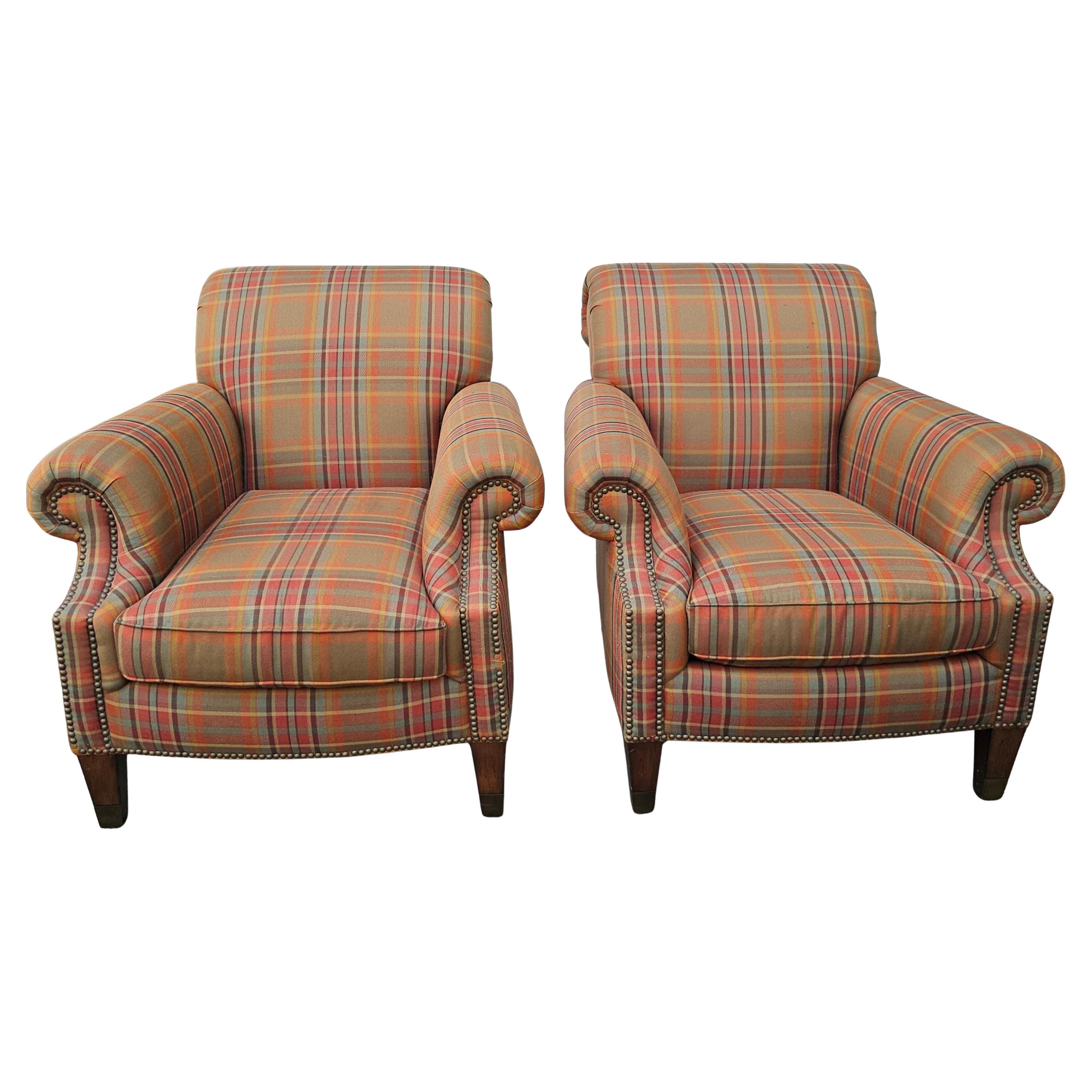 Pair of Ralph Lauren Plaid Upholstered Lounge Chairs