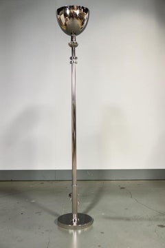 Pair of Ralph Lauren Polished Nickel Layne Torchiere Floor Lamps
