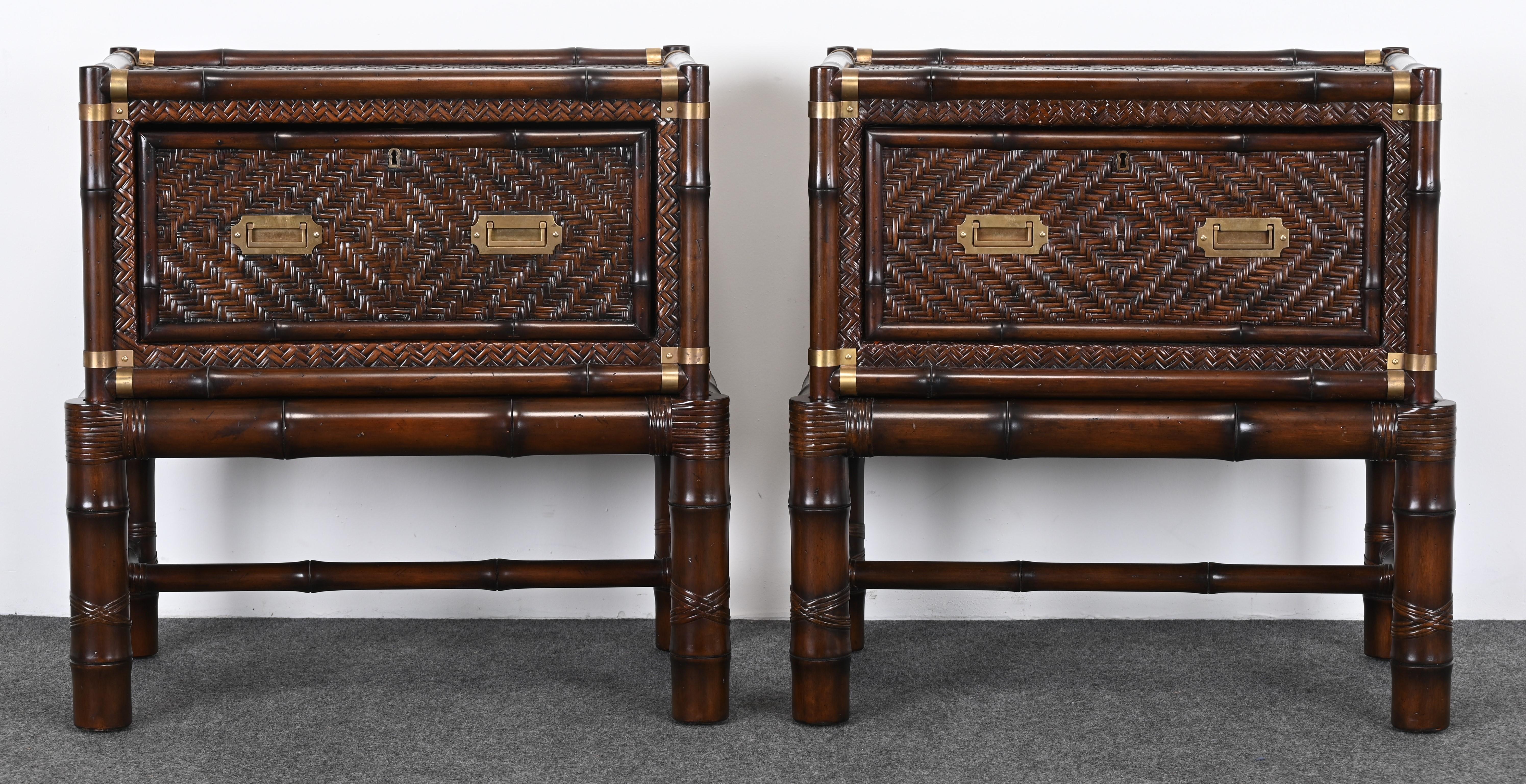 Modern Pair of Ralph Lauren Rattan Bedside Tables, 2007