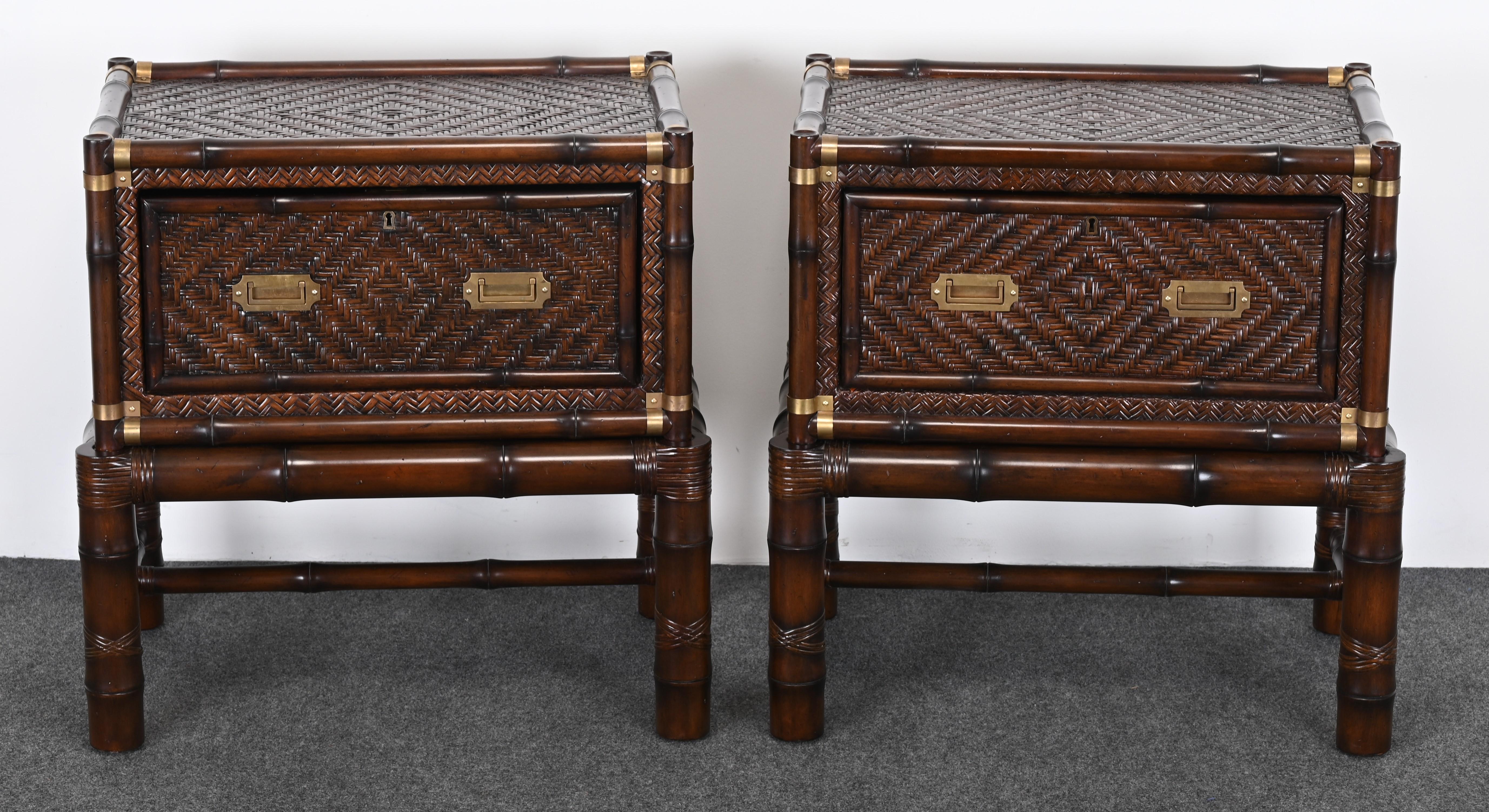Pair of Ralph Lauren Rattan Bedside Tables, 2007 In Good Condition In Hamburg, PA