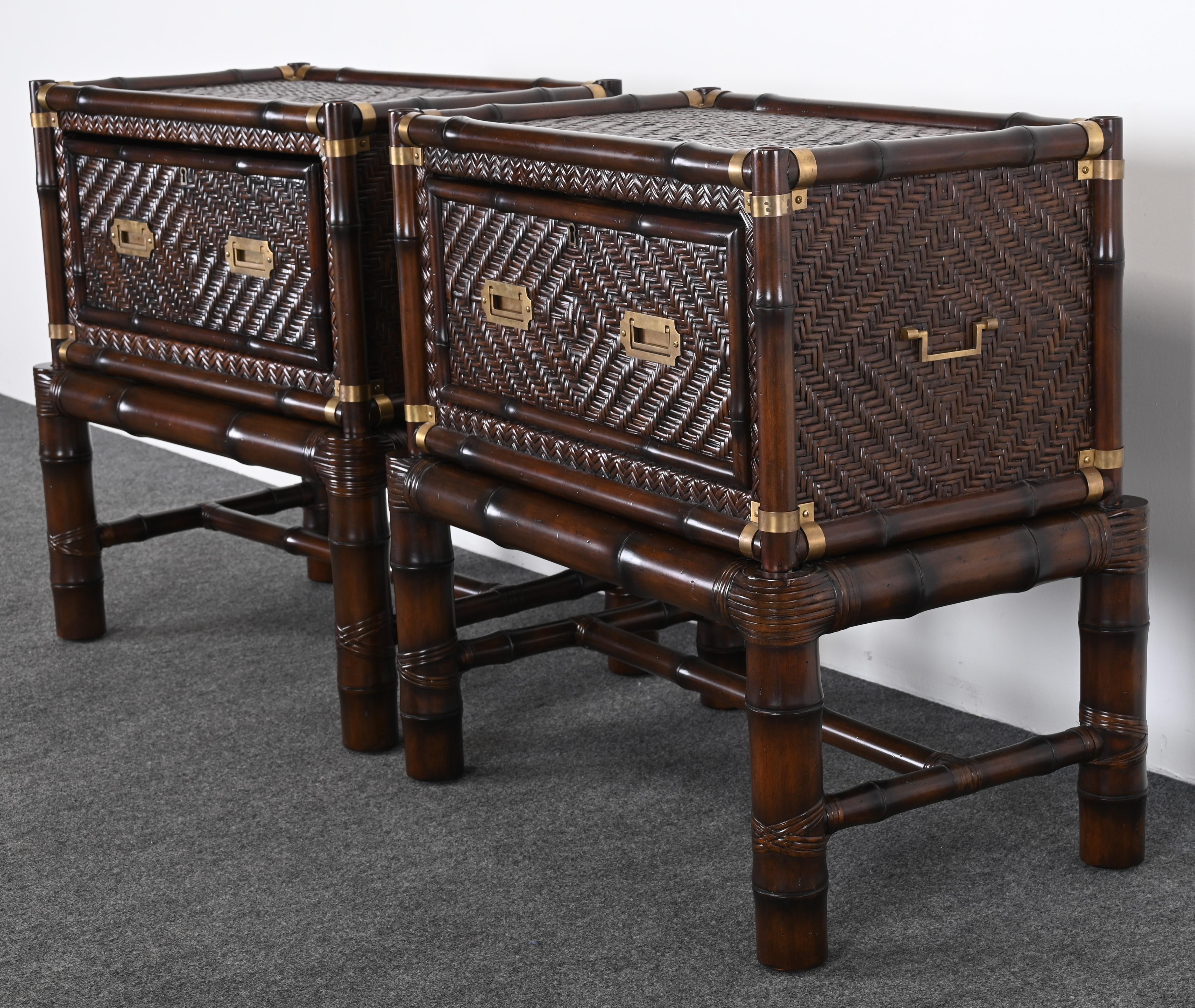 Contemporary Pair of Ralph Lauren Rattan Bedside Tables, 2007