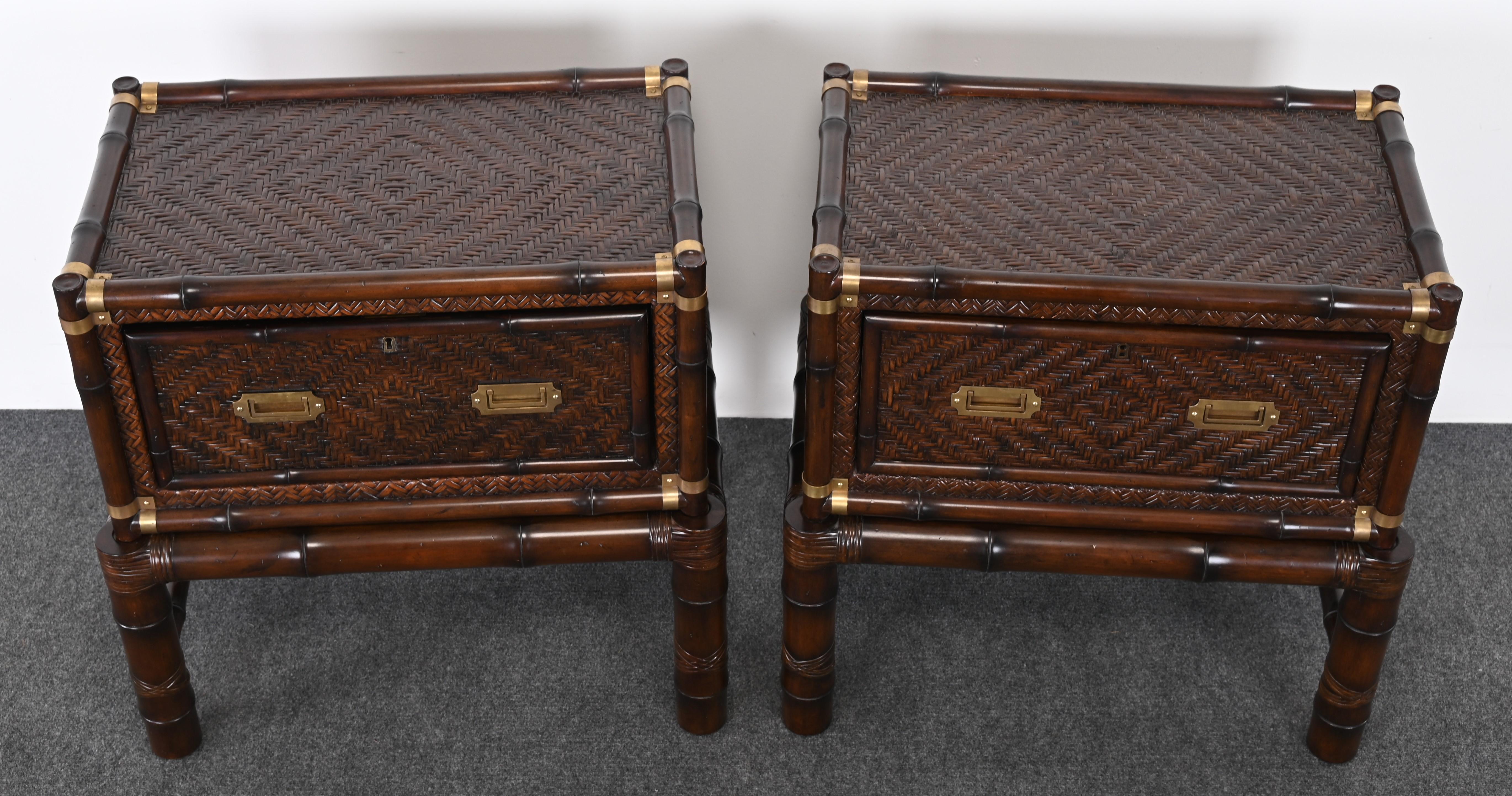 Brass Pair of Ralph Lauren Rattan Bedside Tables, 2007