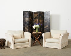 Pair of Ralph Lauren Style Cerused Rattan Bamboo Lounge Chairs