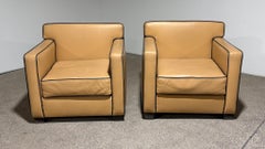 Pareja de sillones Club de cuero estilo Ralph Lauren