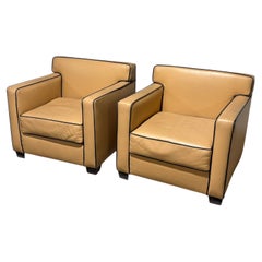 Pareja de sillones Club de cuero estilo Ralph Lauren