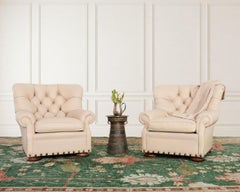 Pair of Ralph Lauren Style Leather Writer's Chairs + Ottomans