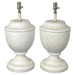Pair of Ralph Lauren White Plaster Distressed Neoclassical Urn Lamps 