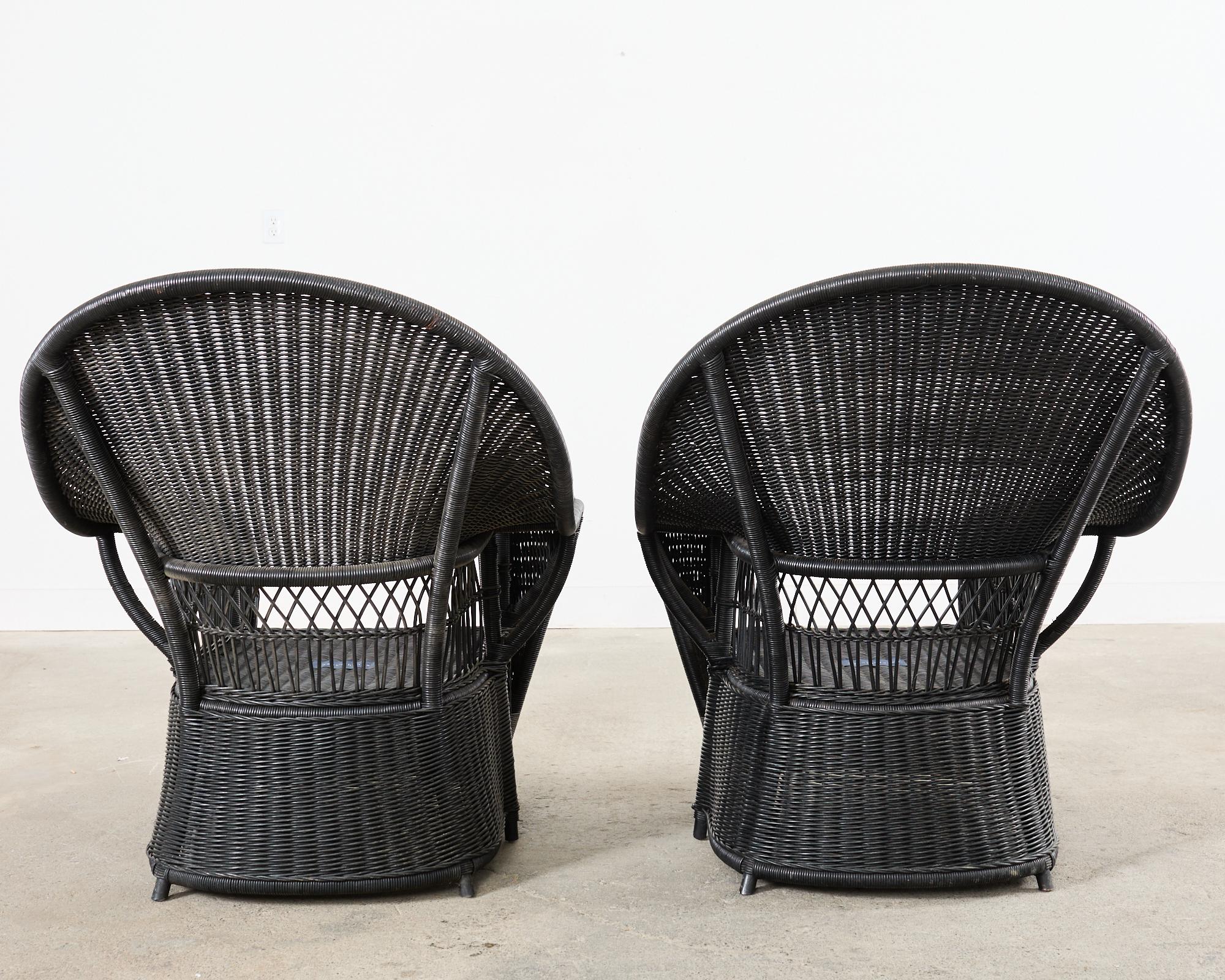 Pair of Ralph Lauren Wicker Rattan Garden Lounge Chairs For Sale 4