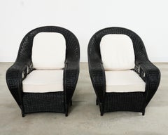 Pair of Ralph Lauren Wicker Rattan Garden Lounge Chairs