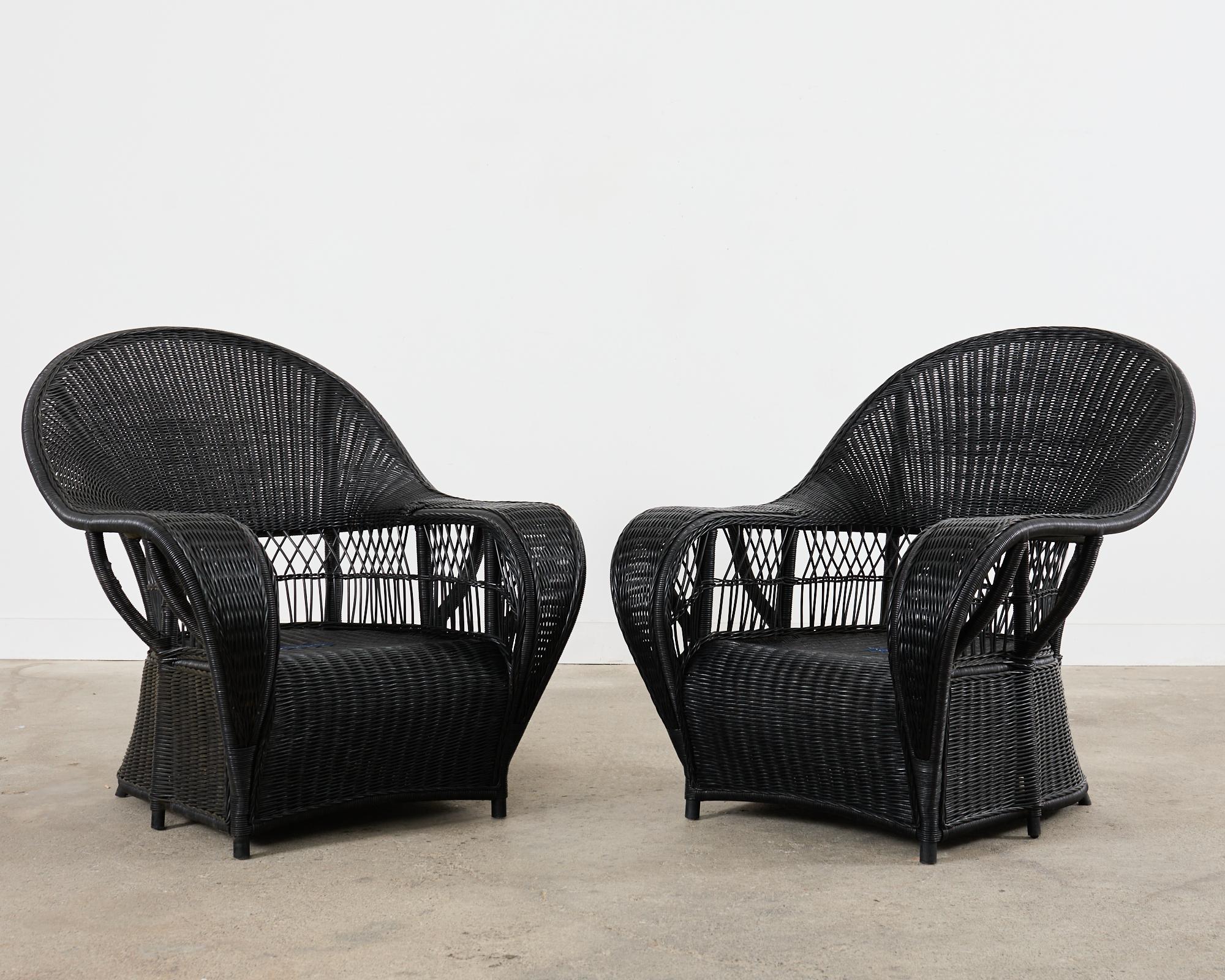 Organic Modern Pair of Ralph Lauren Wicker Rattan Garden Lounge Chairs For Sale