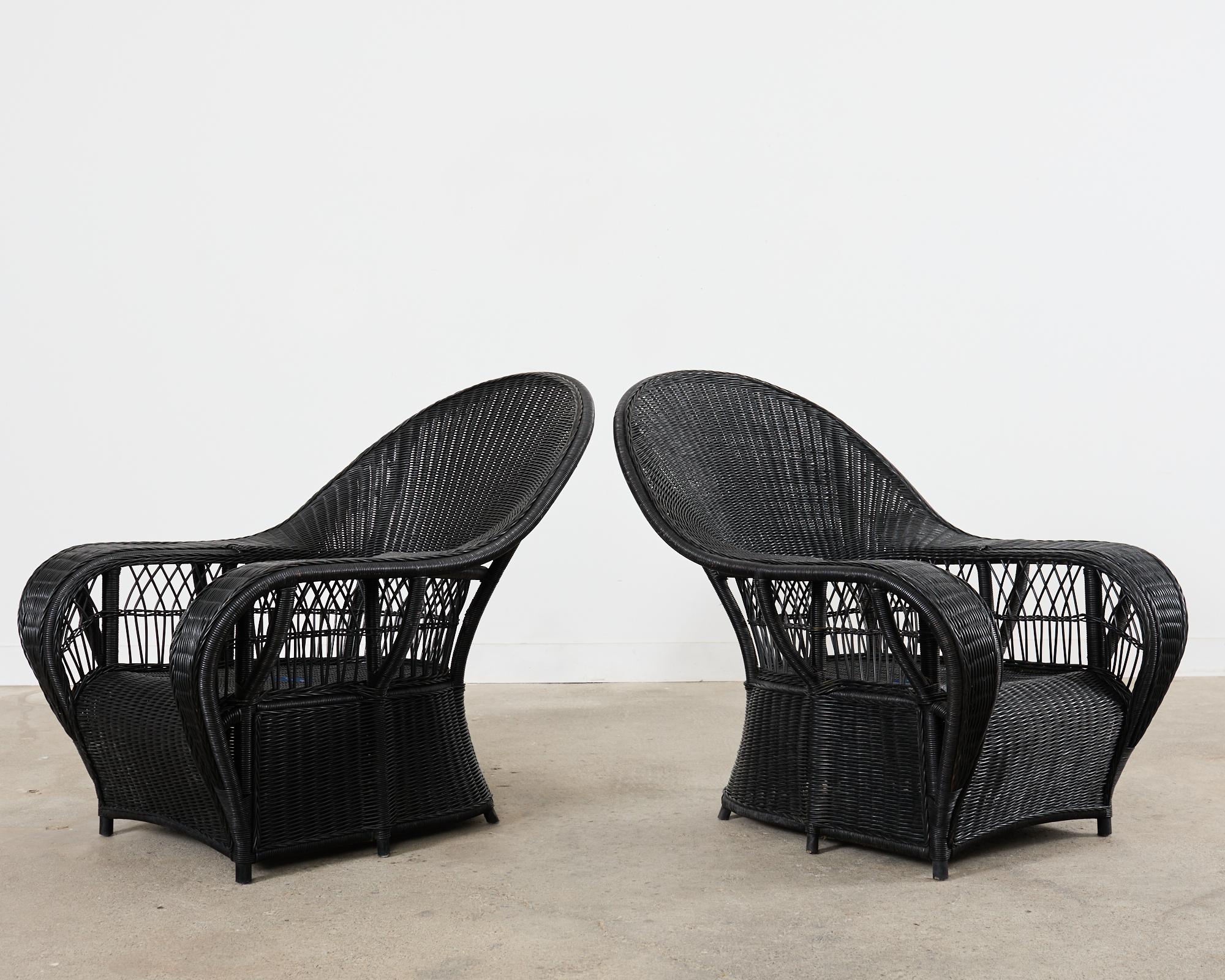 Pair of Ralph Lauren Wicker Rattan Garden Lounge Chairs In Good Condition For Sale In Rio Vista, CA