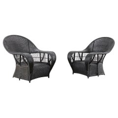 Pair of Ralph Lauren Wicker Rattan Garden Lounge Chairs