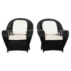 Pair of Ralph Lauren Wicker Rattan Garden Lounge Chairs
