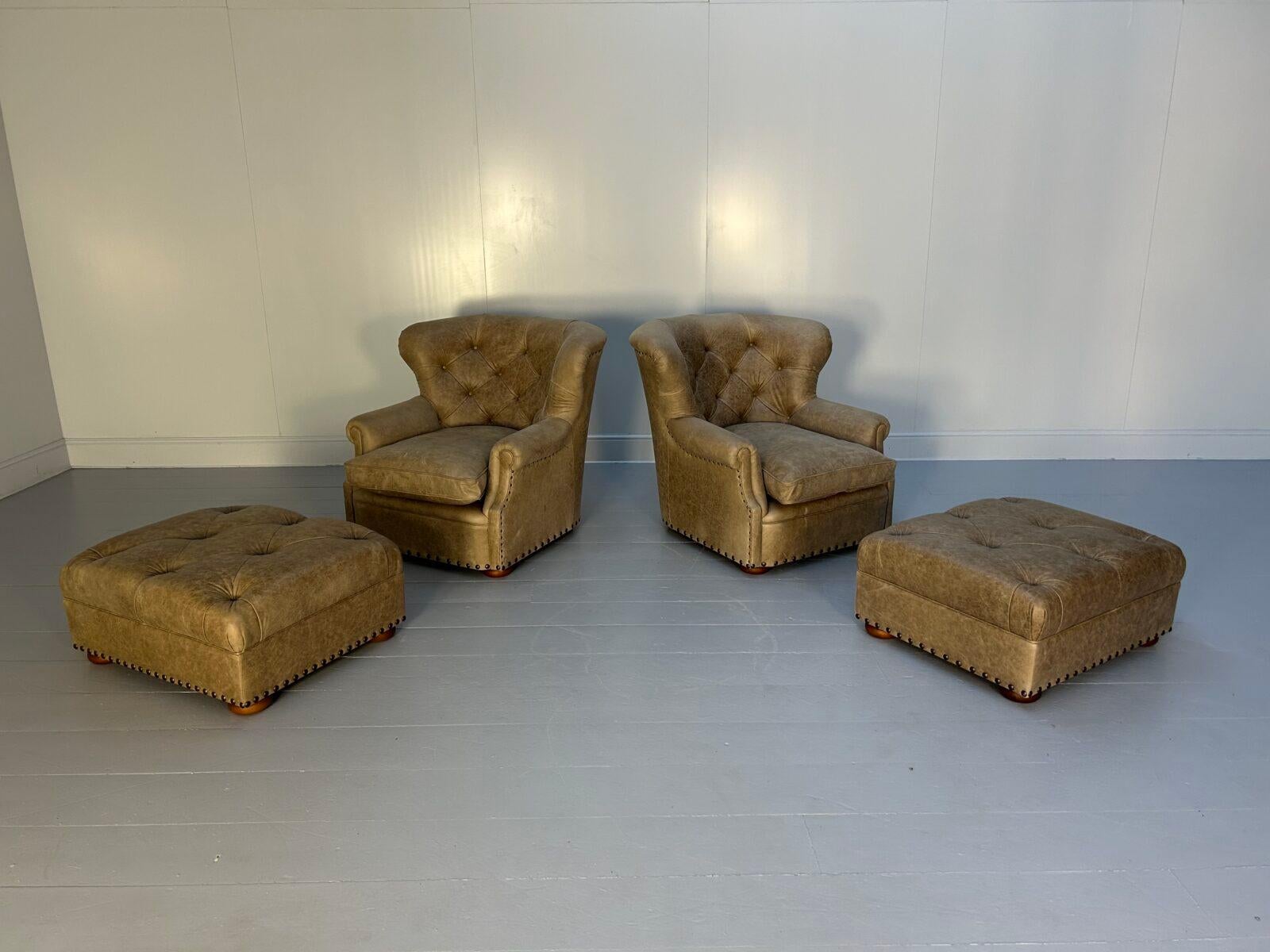 On offer on this occasion is a superb, immaculate as-new, oversized, identical-pair of deep-buttoned Armchairs and Ottomans, unashamedly-inspired by the devastatingly-handsome and much-coveted Ralph Lauren 