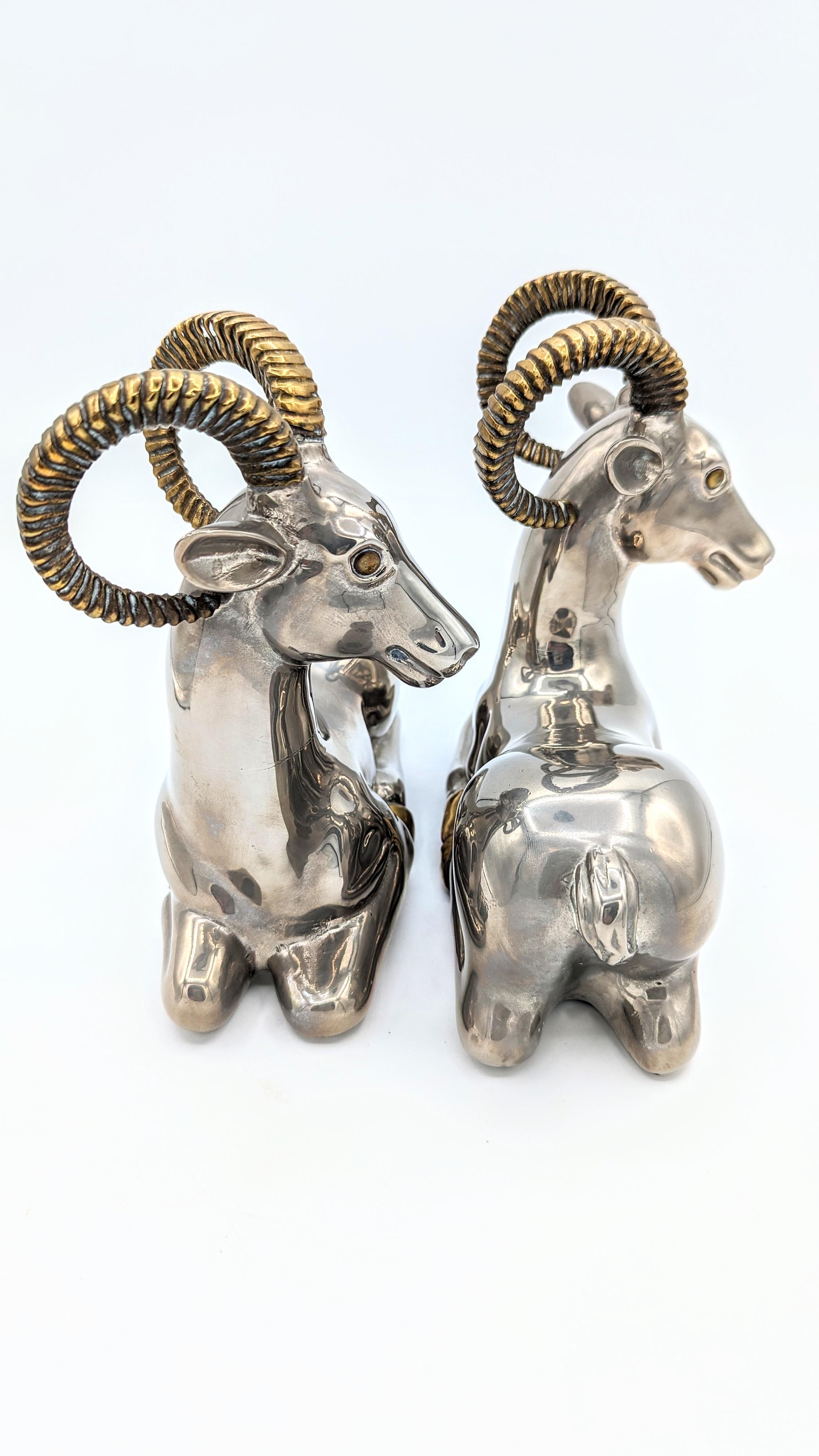Pair of Ram Bookends in Mixed Metal, France 1970s 7