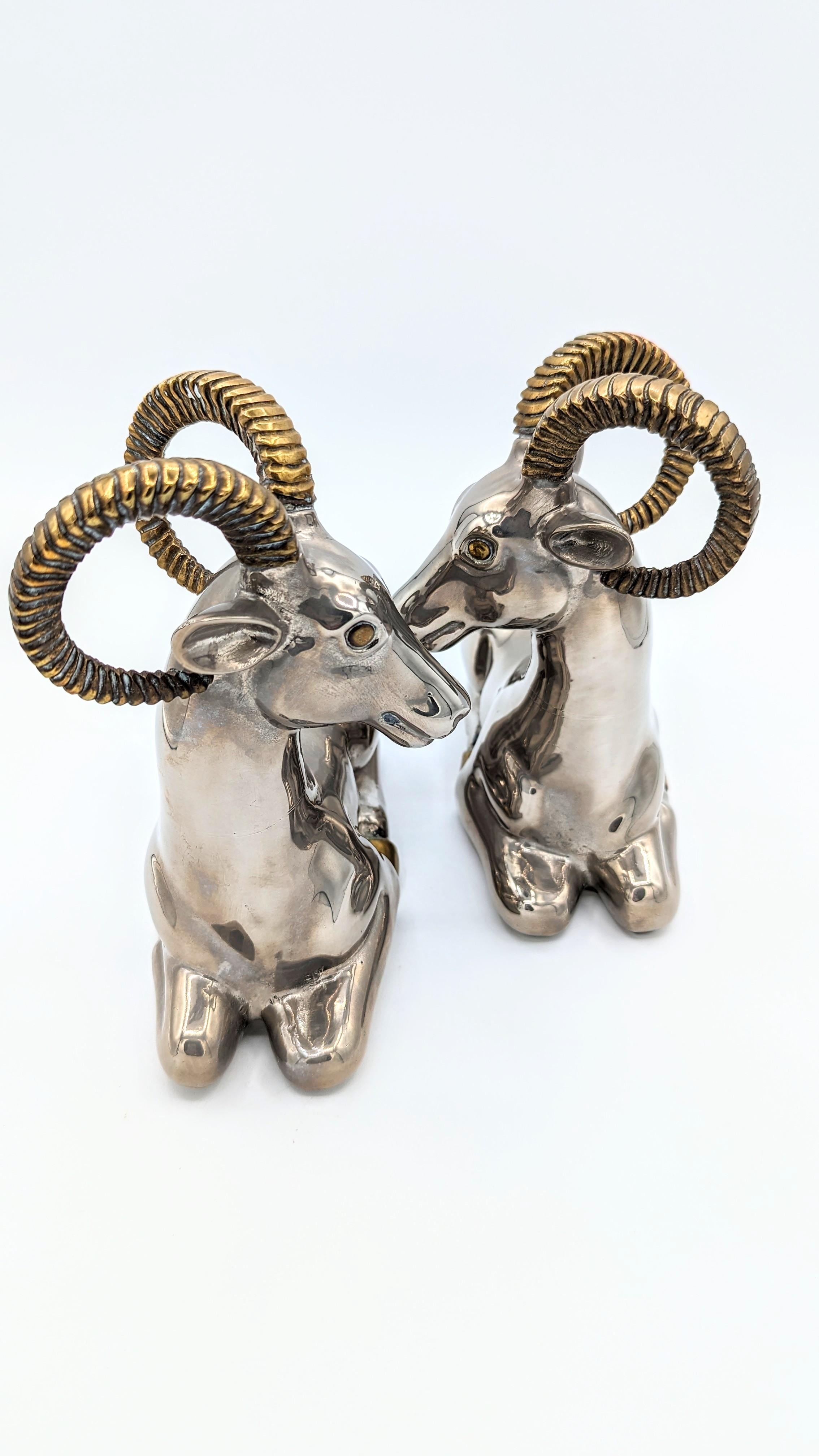 20th Century Pair of Ram Bookends in Mixed Metal, France 1970s