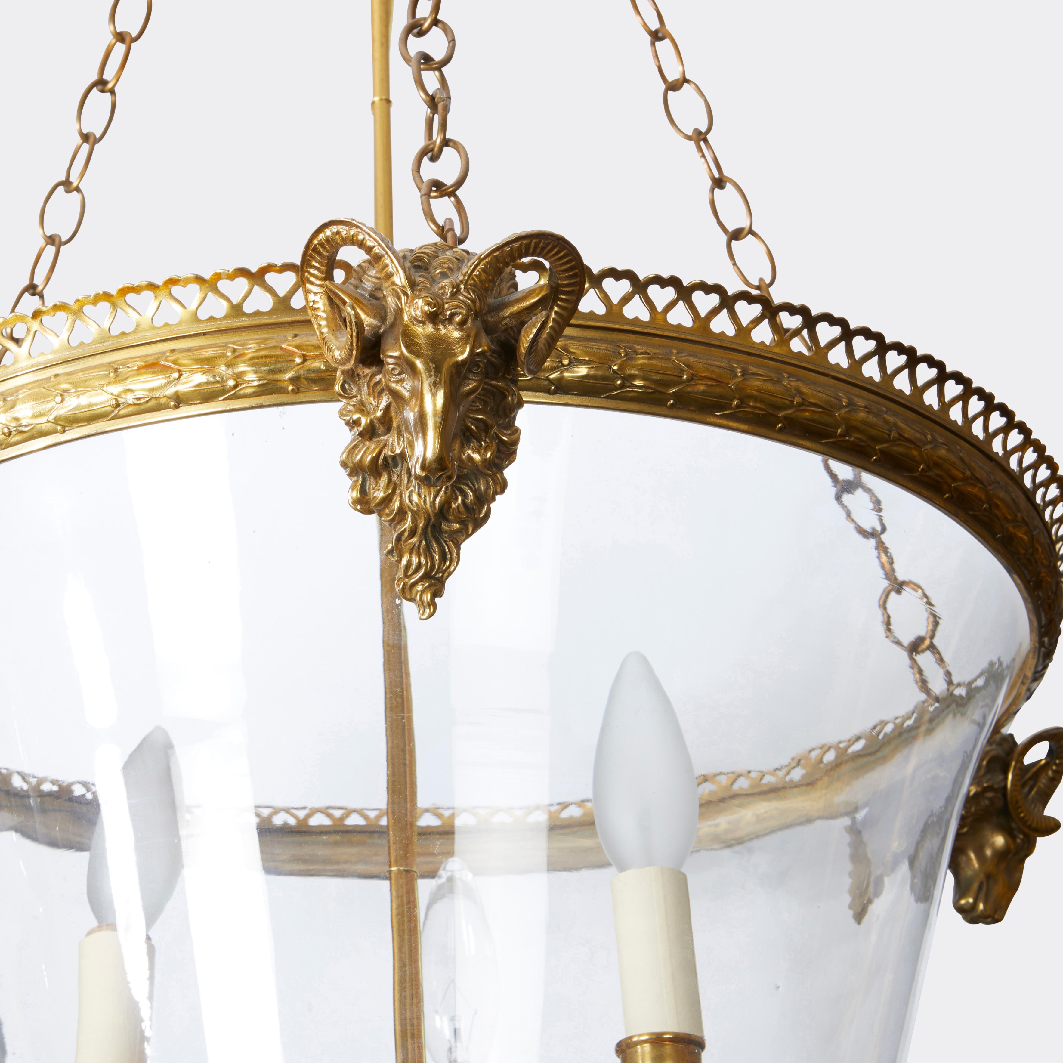 Rococo Ram heads Louis XIV Glass bell lantern For Sale