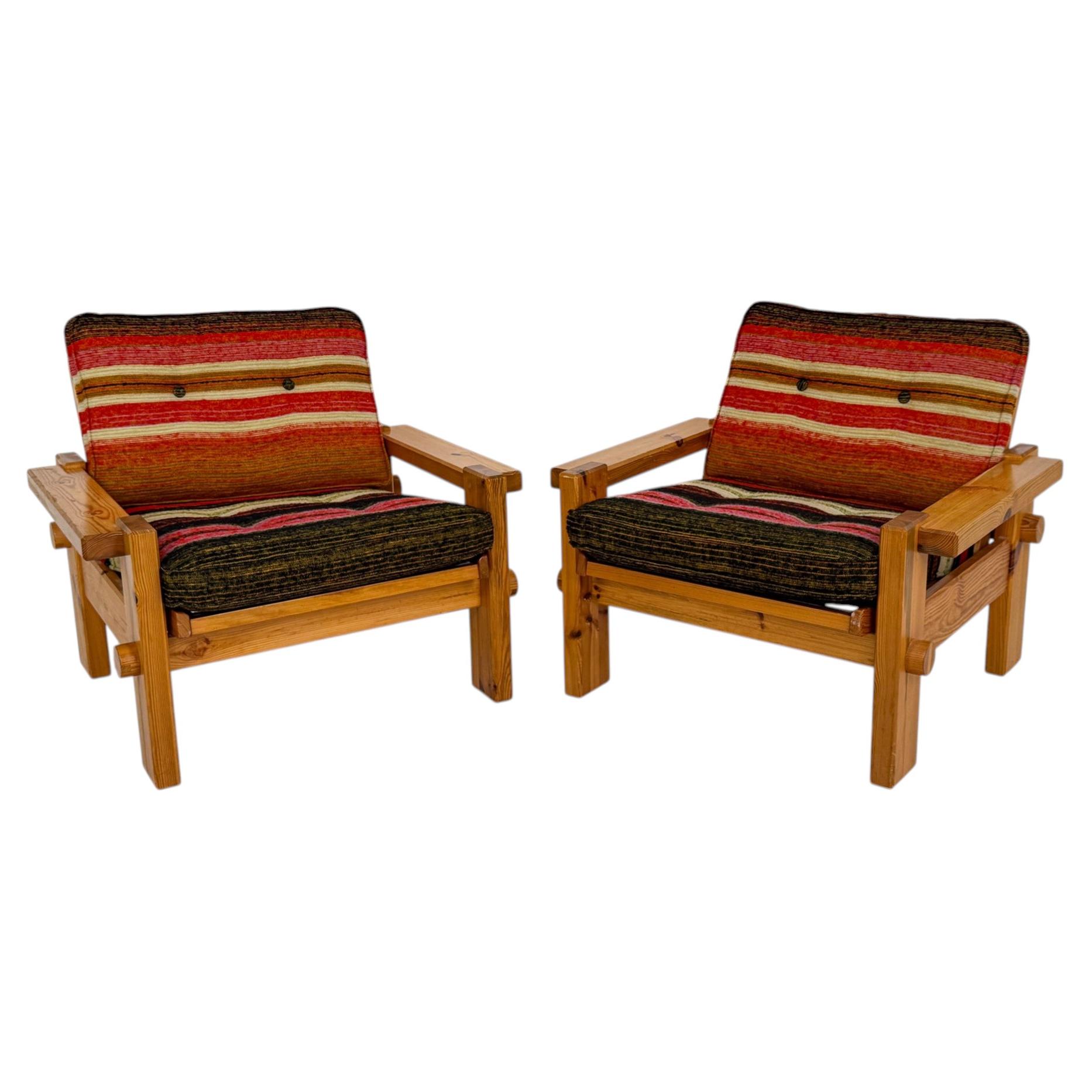 Pair of “Ramo” Pine Lounge Chairs by Yngve Ekström for Swedese, 1970s