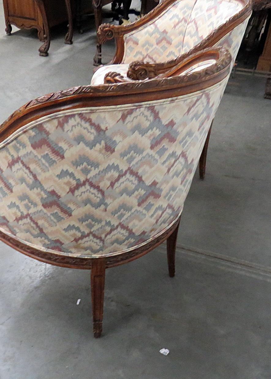 Pair of French Carved Mahogany Rams Head Bergere chairs C1940s 2