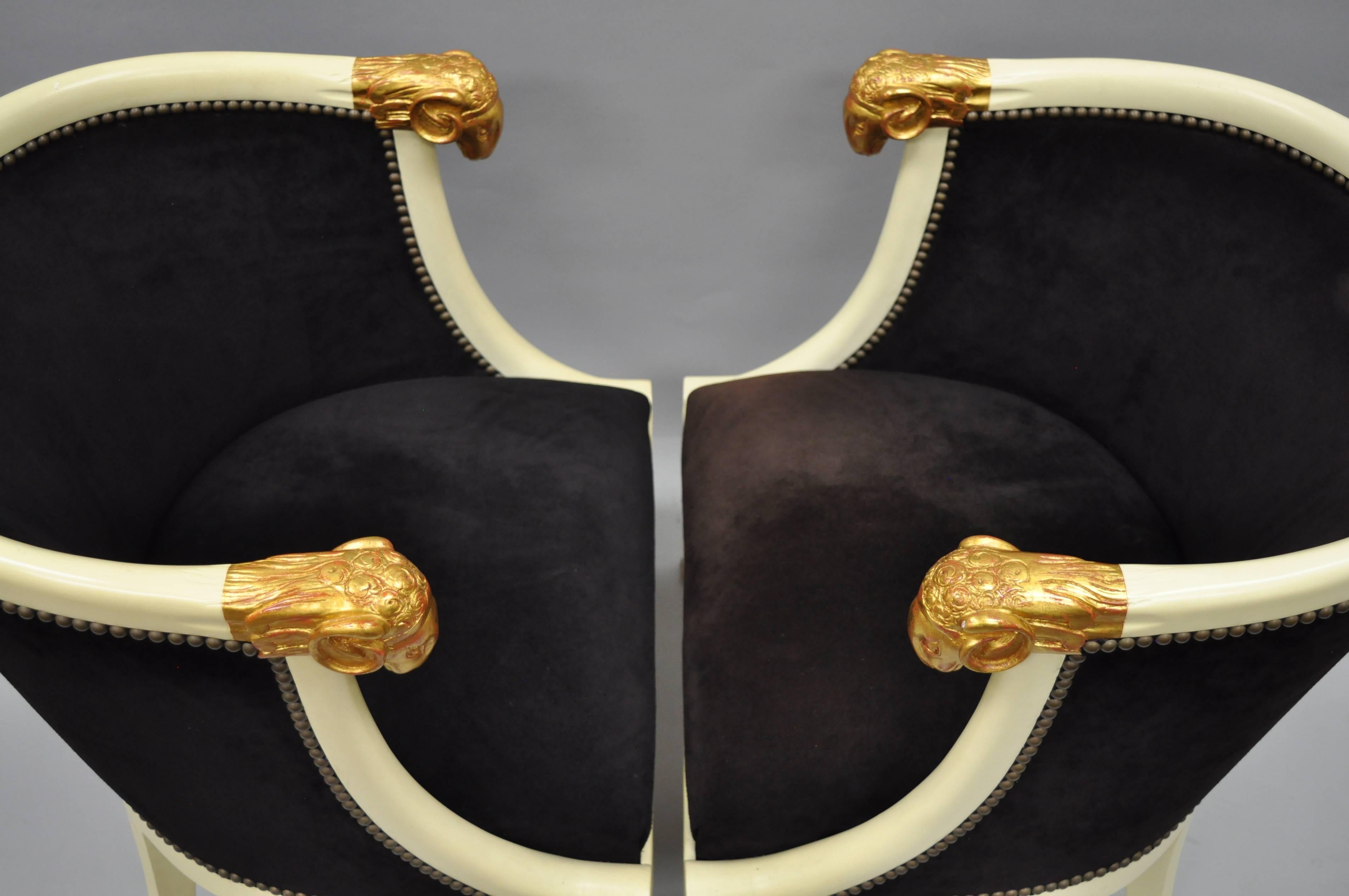 Pair of Ram's Head Regency Neoclassical Style Barrel Back Chairs with Hoof Feet For Sale 5