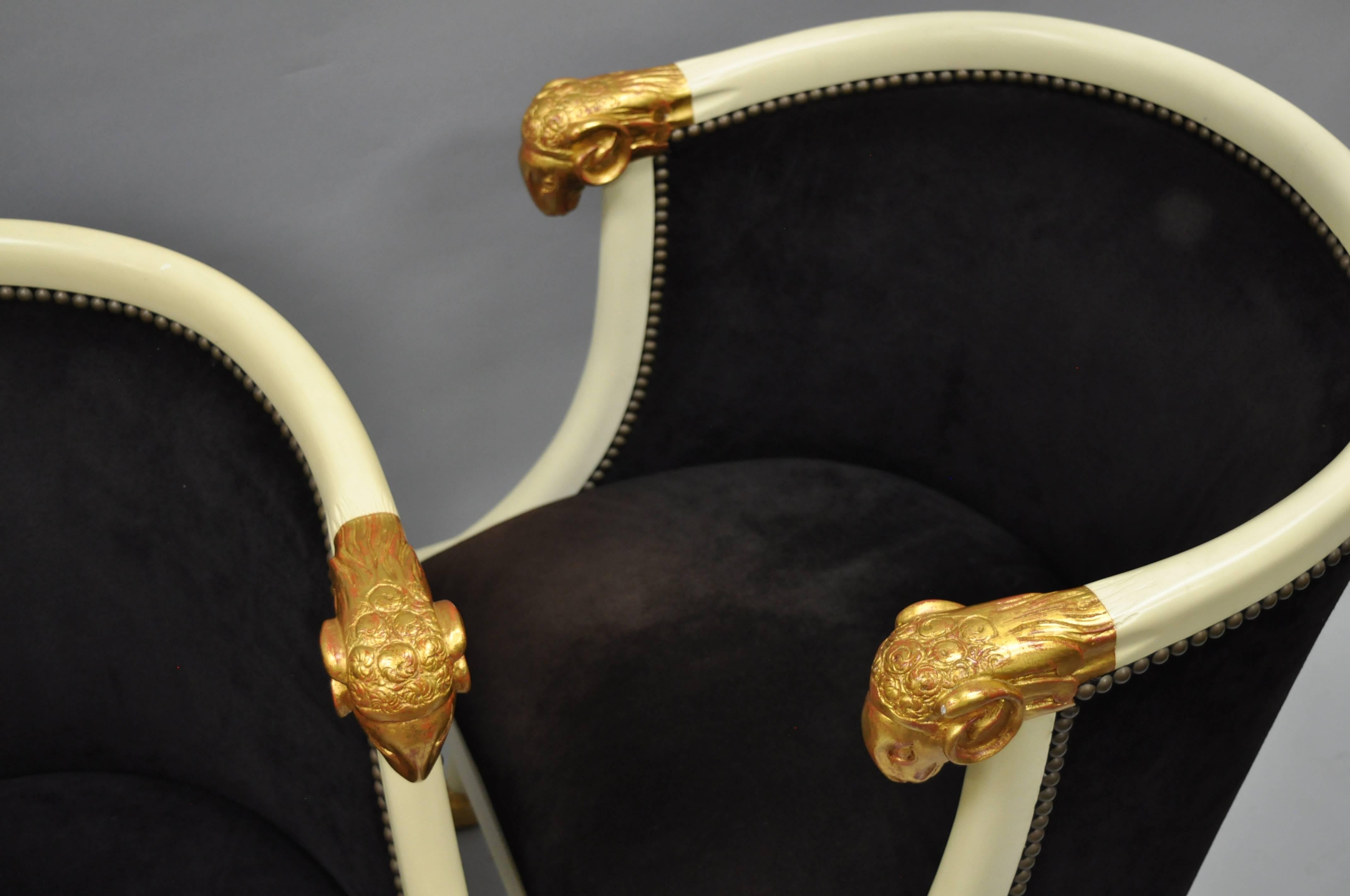 Pair of Ram's Head Regency Neoclassical Style Barrel Back Chairs with Hoof Feet For Sale 7