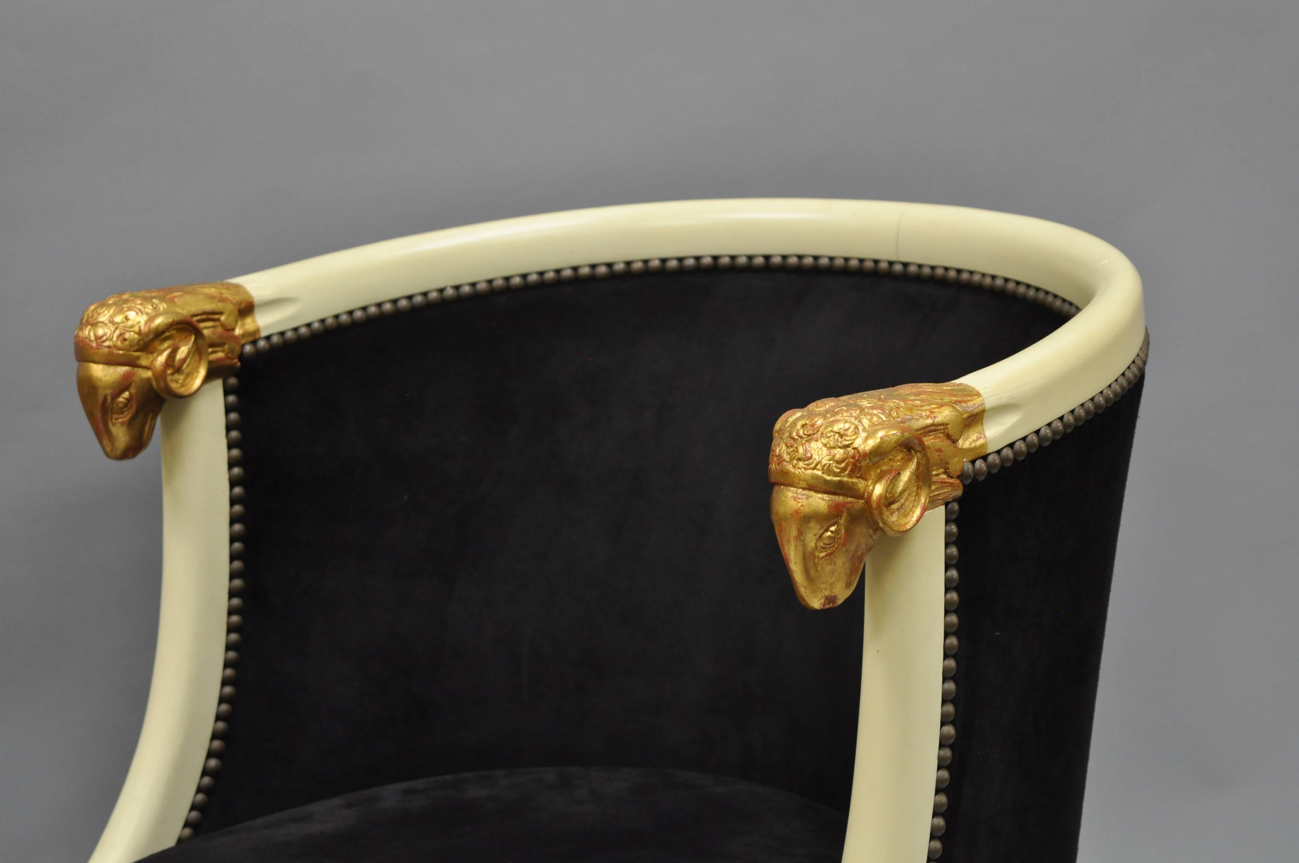 Pair of Ram's Head Regency Neoclassical Style Barrel Back Chairs with Hoof Feet In Good Condition For Sale In Philadelphia, PA