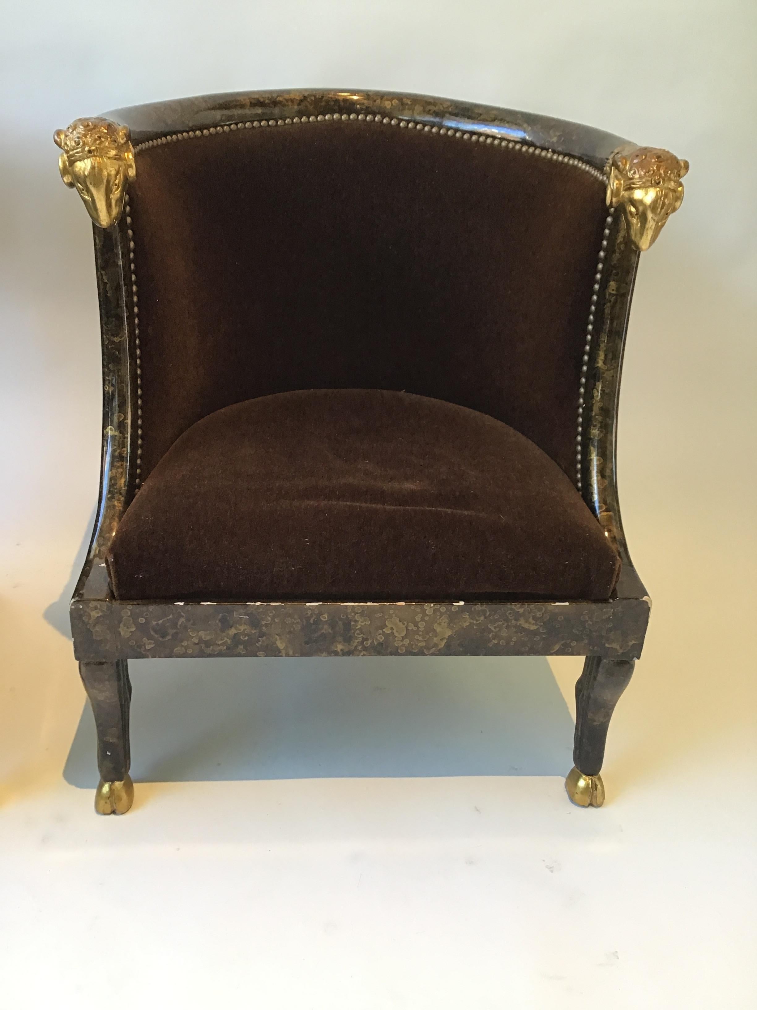 Pair of Rams Head Tub Chairs In Good Condition In Tarrytown, NY