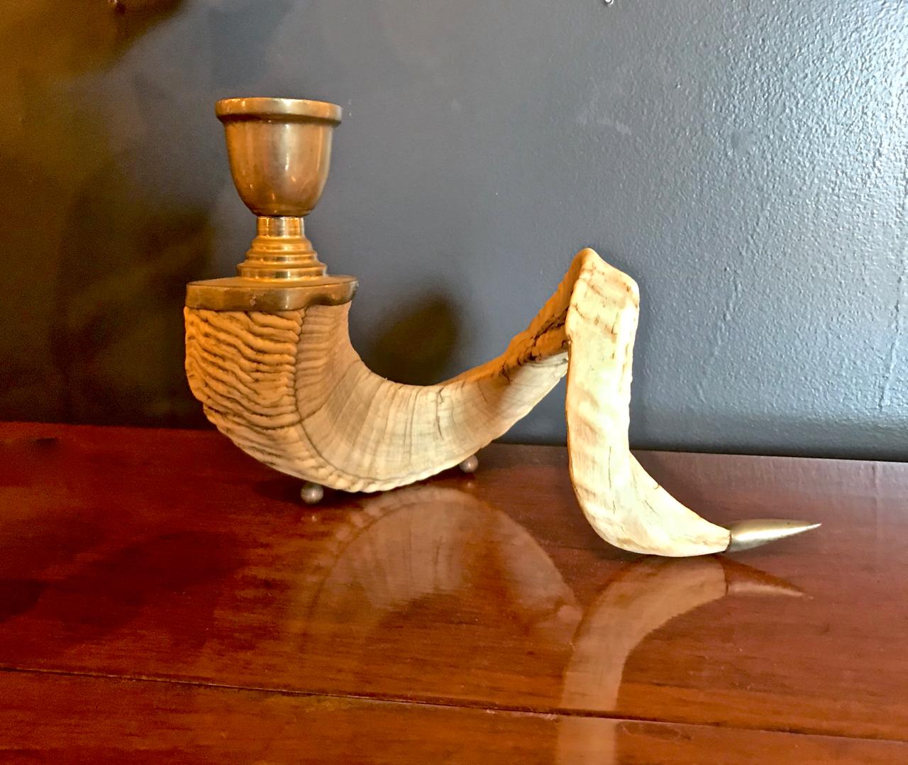 Pair of Ram's Horn Candlesticks In Good Condition In Pasadena, CA