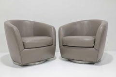 Pair of Ransom Culler Leather Swivel Chairs by Thayer Coggin