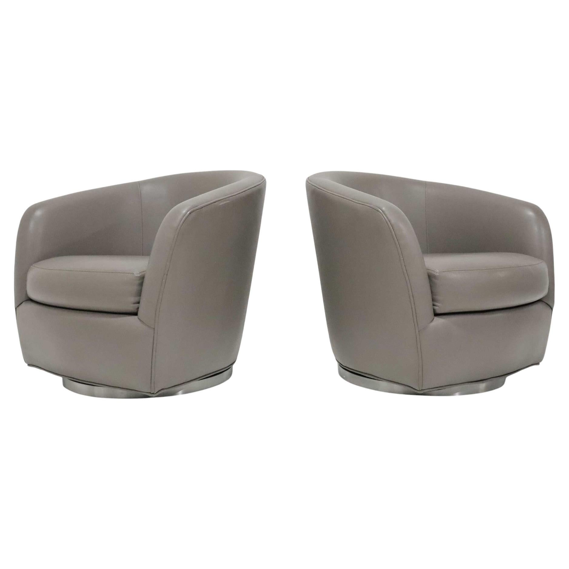 Pair of Ransom Culler Leather Swivel Chairs by Thayer Coggin