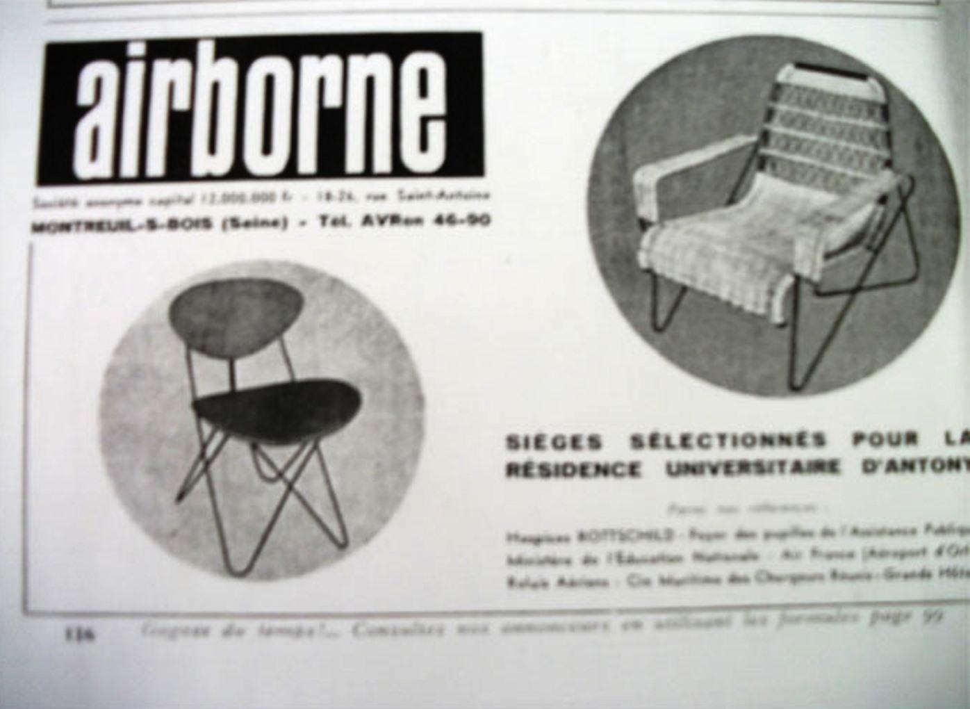 Rare et importante paire de chaises Raoul Guys 'Antony' conçues en 1954 pour la résidence Jean Zay / Antony de l'université de la Cité à Paris. Ce superbe modèle a été produit simultanément par 