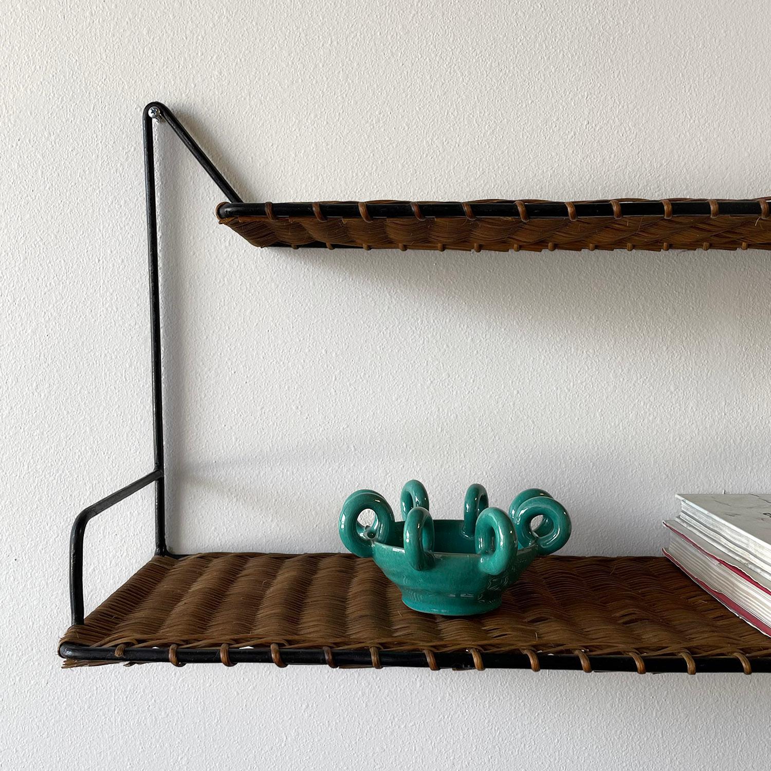Pair of Raoul Guys French Wicker and Iron Wall Shelves  In Good Condition For Sale In Los Angeles, CA