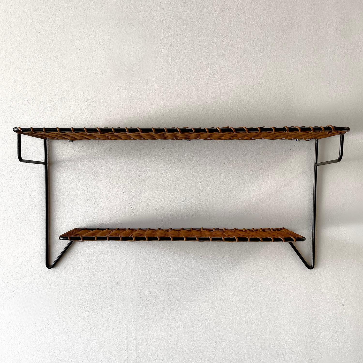 Pair of Raoul Guys French Wicker and Iron Wall Shelves  For Sale 3