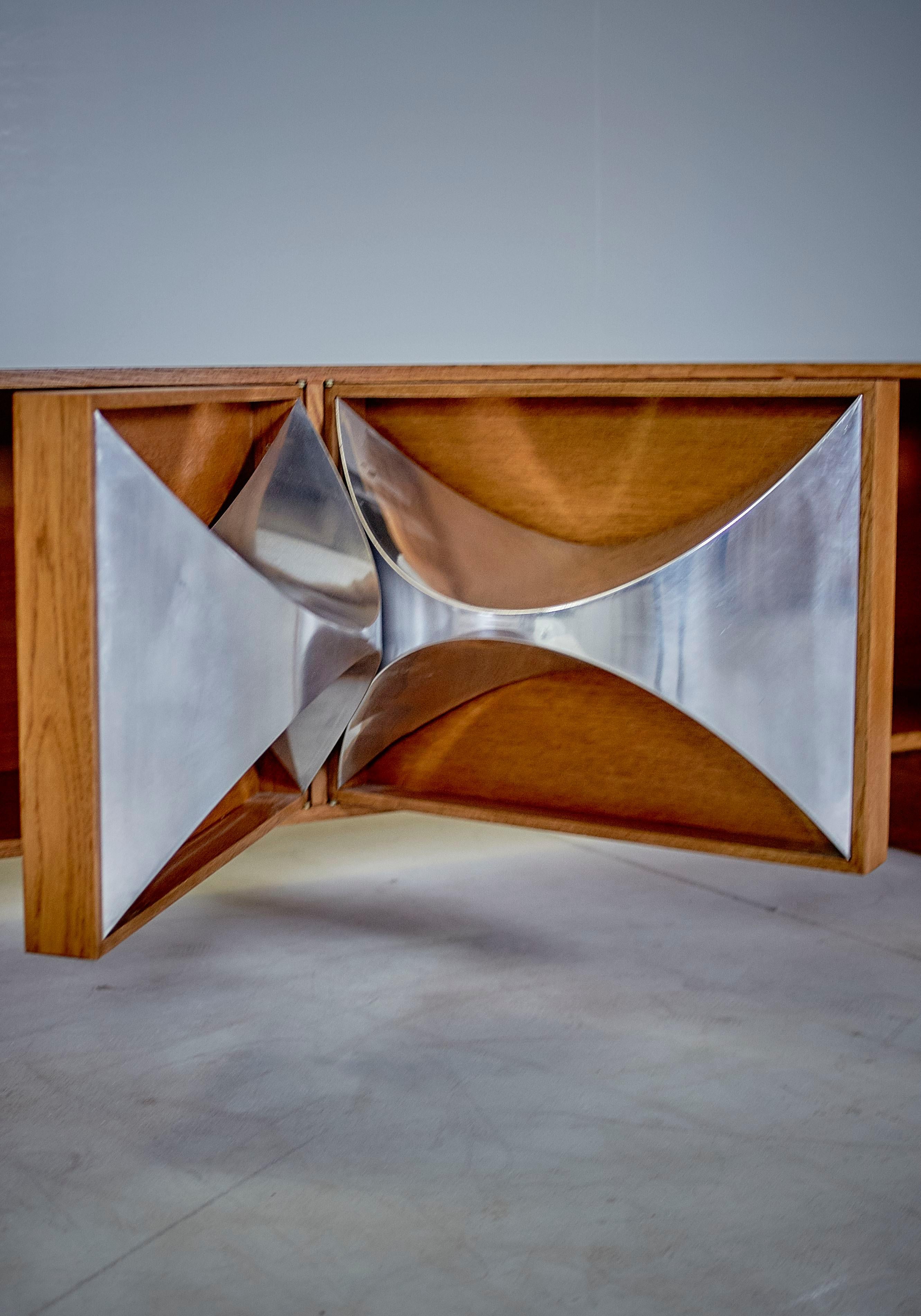 Pair of Raphaël Midcentury Stainless Steel and Oakwood French Credenzas, 1973 9