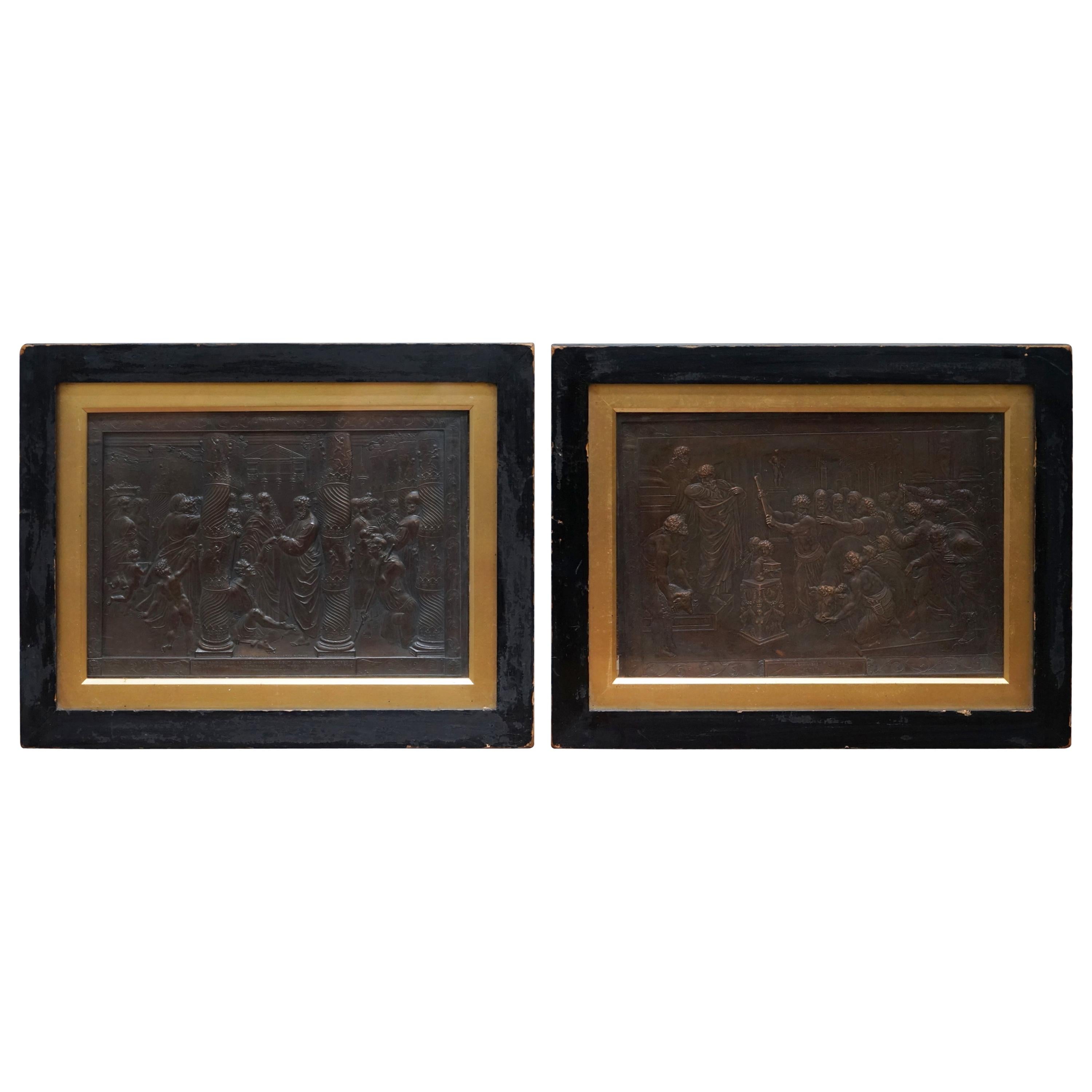 Pair of Rare 1821 Dated John Henning After Raphael Grand Tour Bronze Plaques