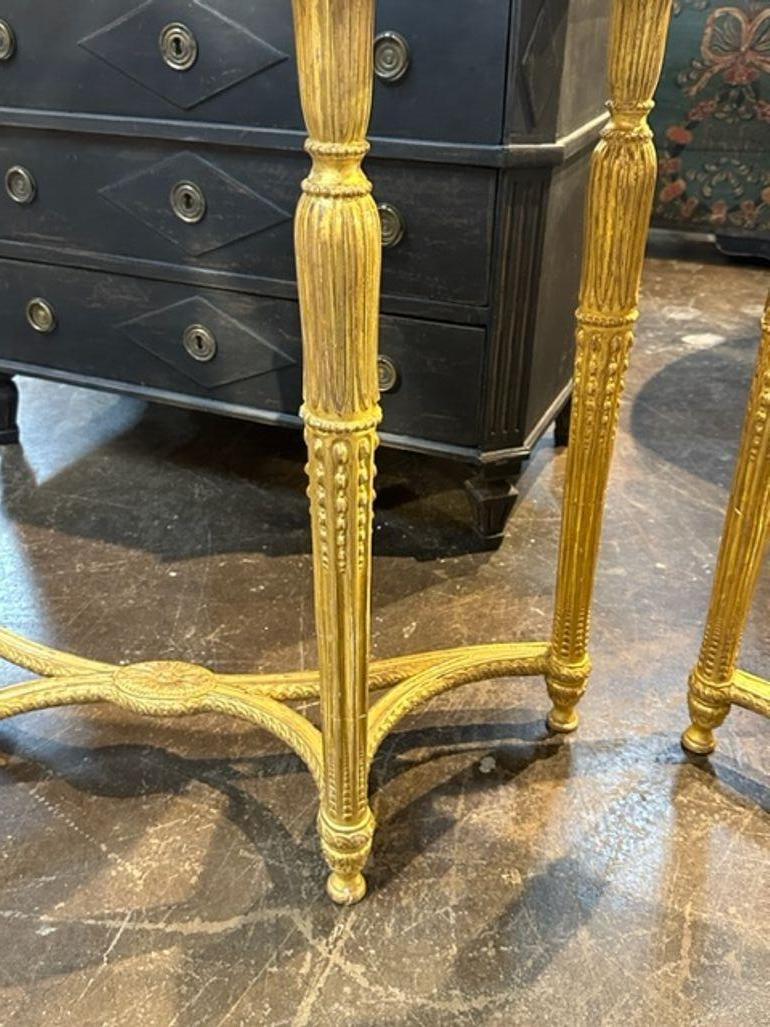 Carved Pair of Rare 18th Century George III Giltwood Consoles with Marble Tops For Sale