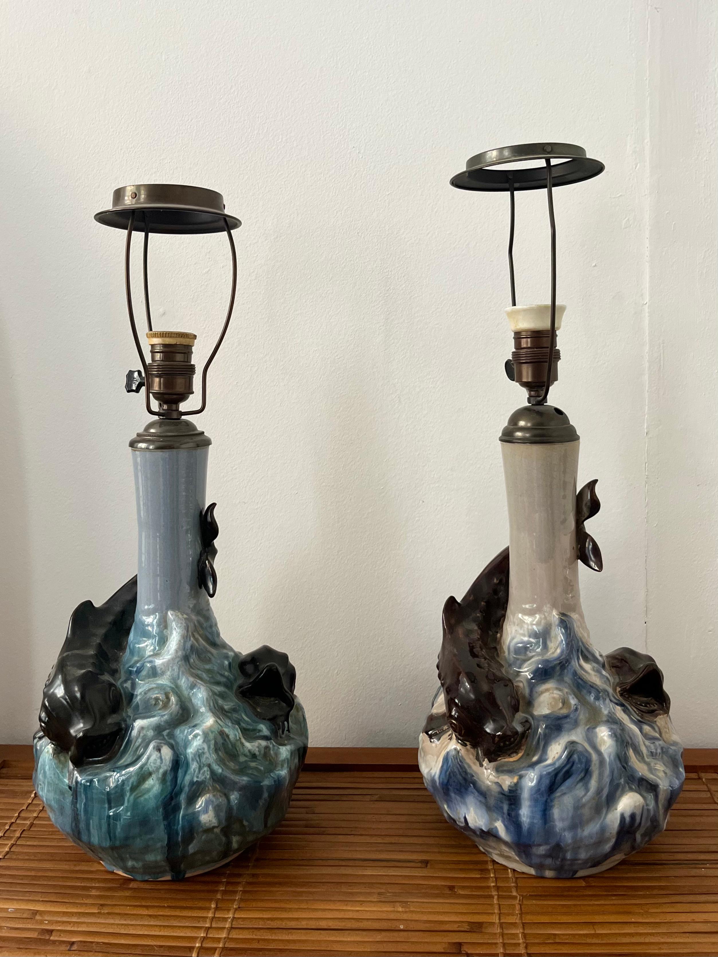 Pair of rare 1900s Danish ceramic table lamps by Hans Ancher Wolffsen Søholm In Good Condition For Sale In Frederiksberg C, DK
