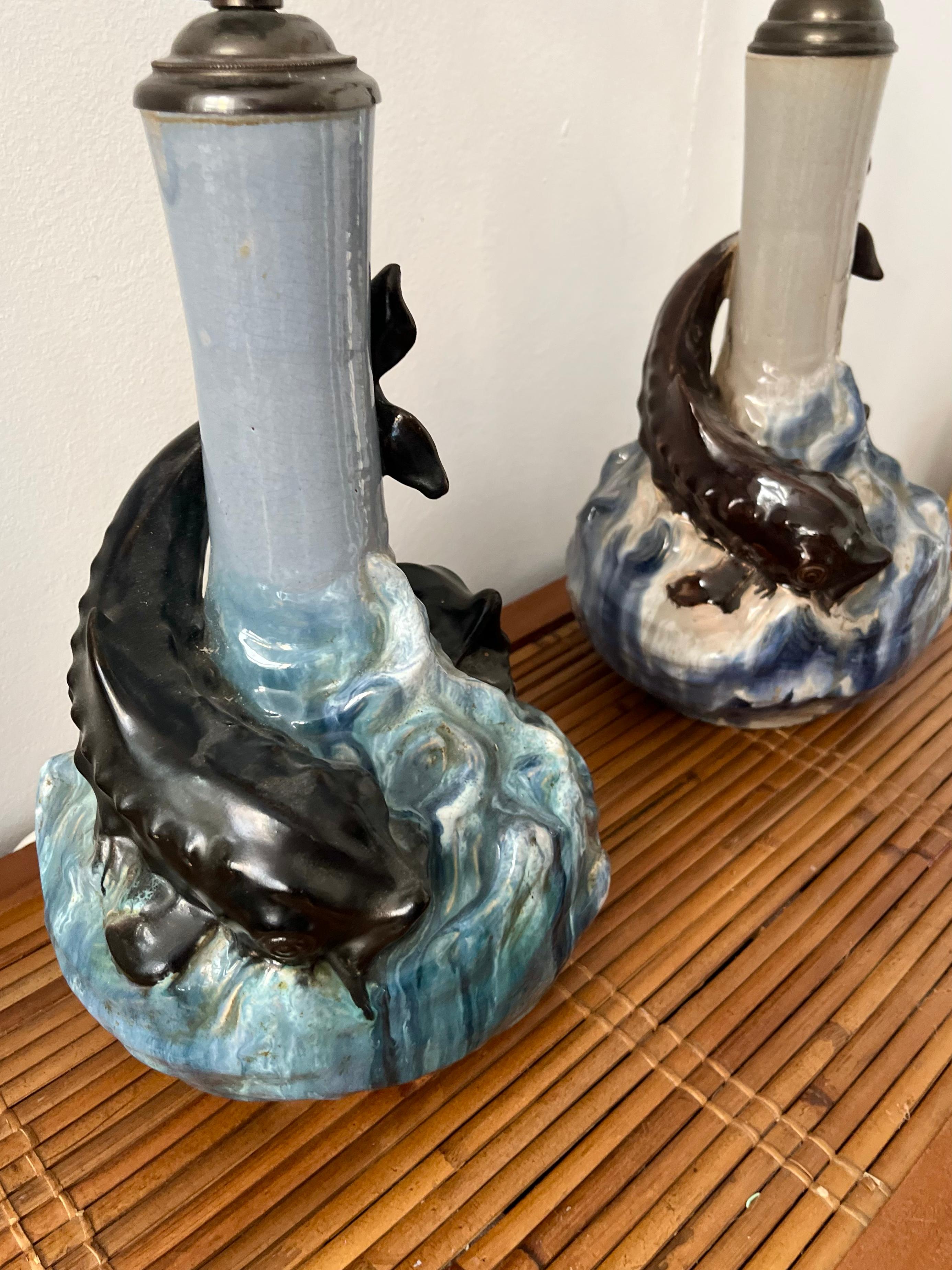 Pair of rare 1900s Danish ceramic table lamps by Hans Ancher Wolffsen Søholm For Sale 1