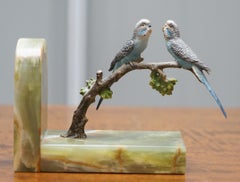 Pair of Rare 1920 Austrian Vienna Cold Painted Bronze Bookends Birds of Paradise