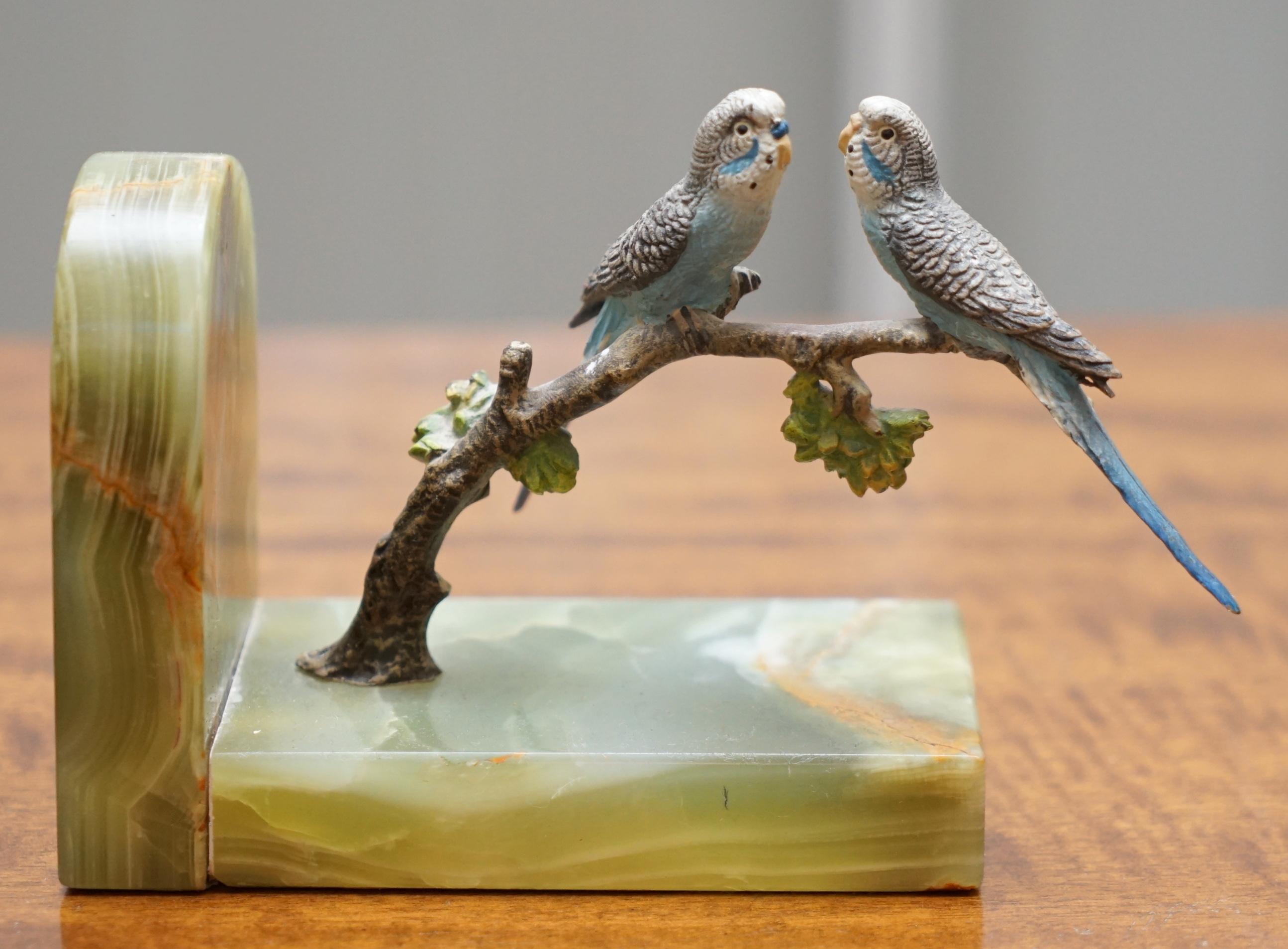 Pair of Rare 1920 Austrian Vienna Cold Painted Bronze Bookends Birds of Paradise 1