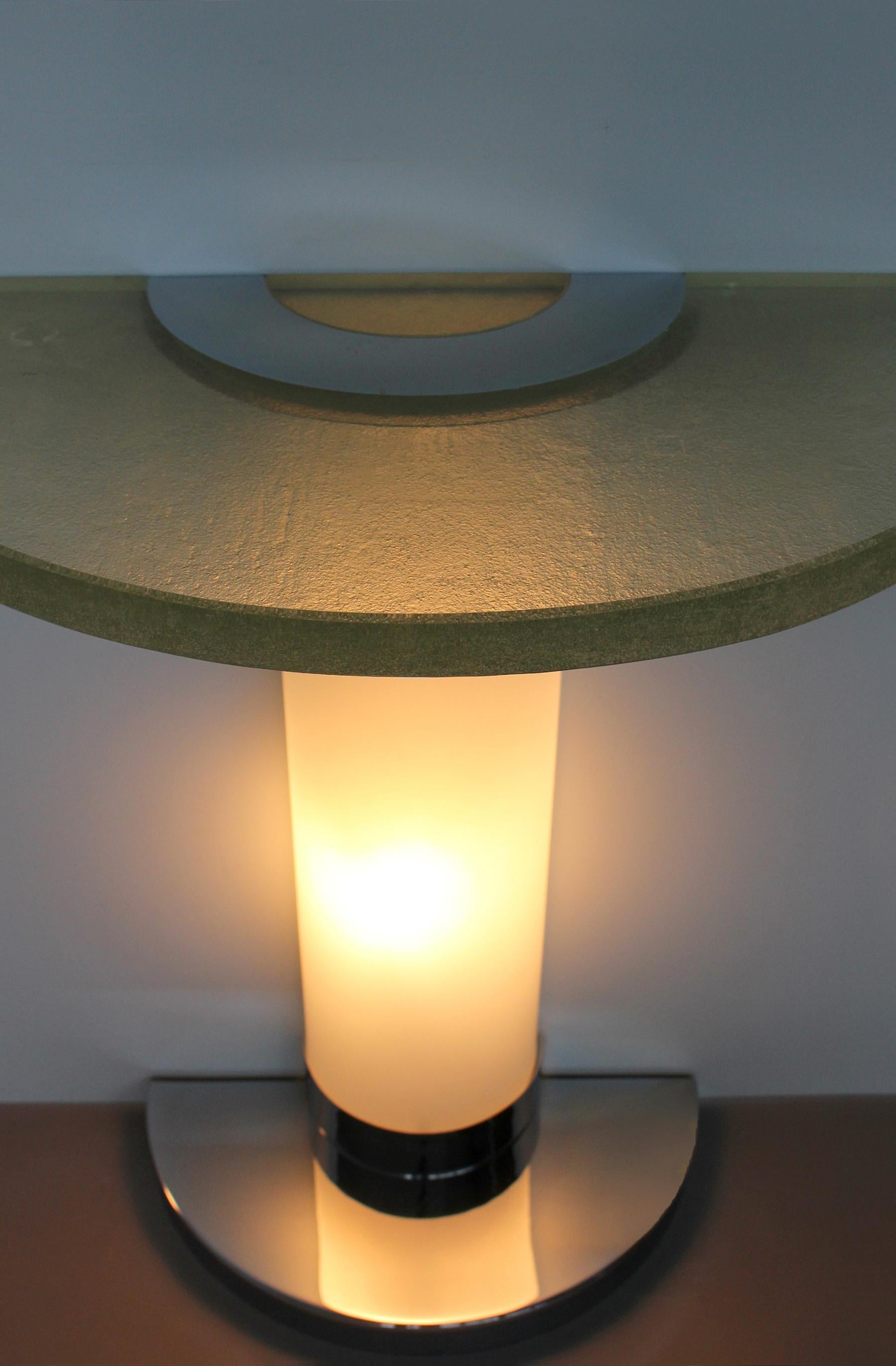 Pair of rare 1930s Illuminated Glass and Chrome Consoles by Jean Perzel For Sale 5