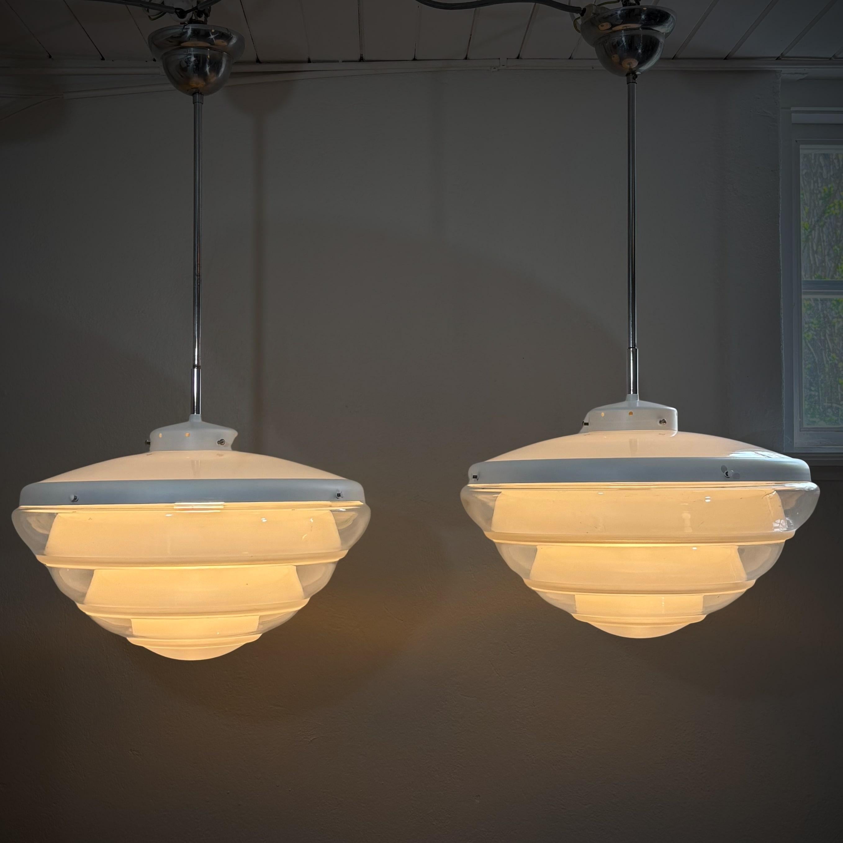 Swedish Pair of Rare 1930s industrial Bauhaus KG Pendant Lamps by K.G. Lindesvärd For Sale