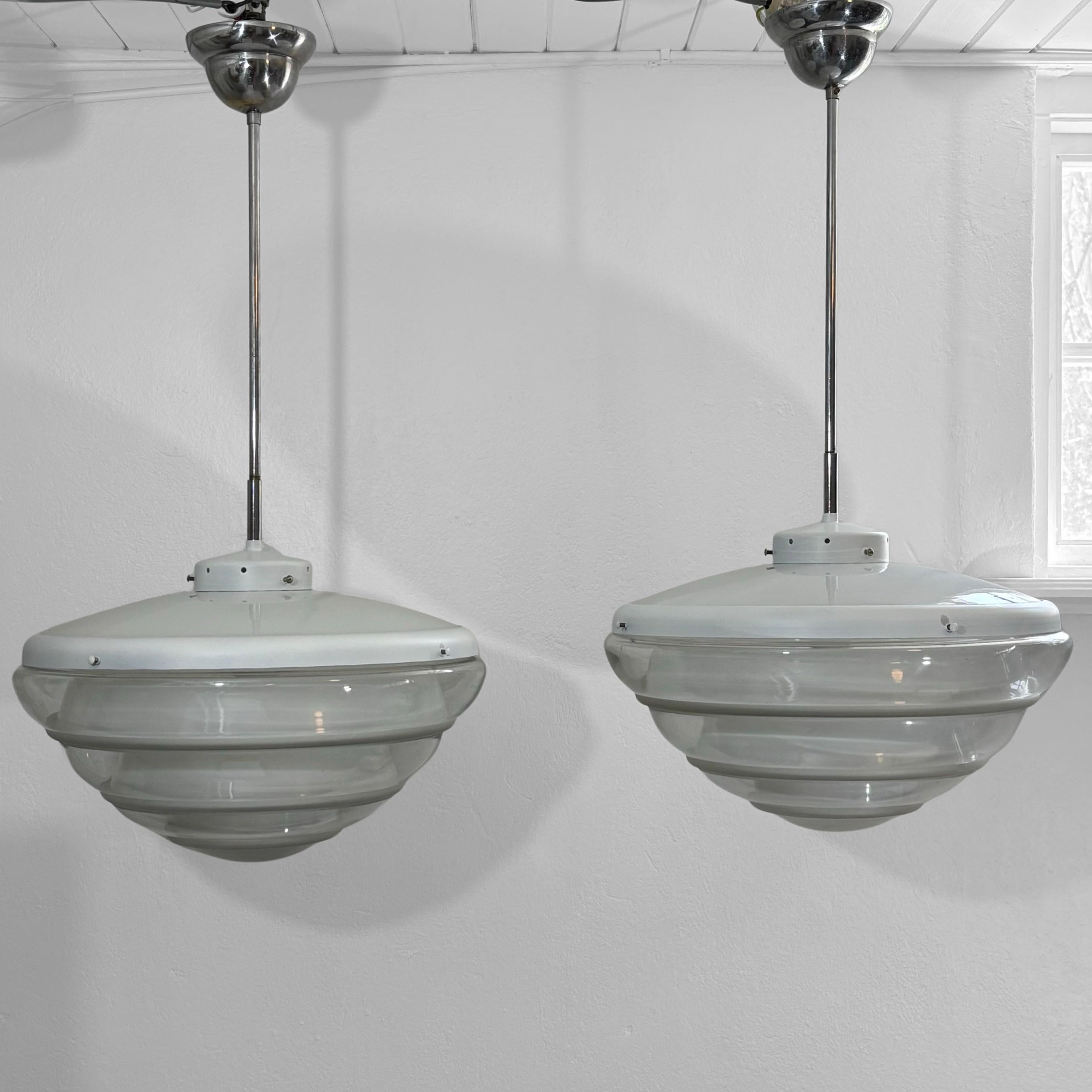 Pair of Rare 1930s industrial Bauhaus KG Pendant Lamps by K.G. Lindesvärd In Good Condition For Sale In Forserum, SE