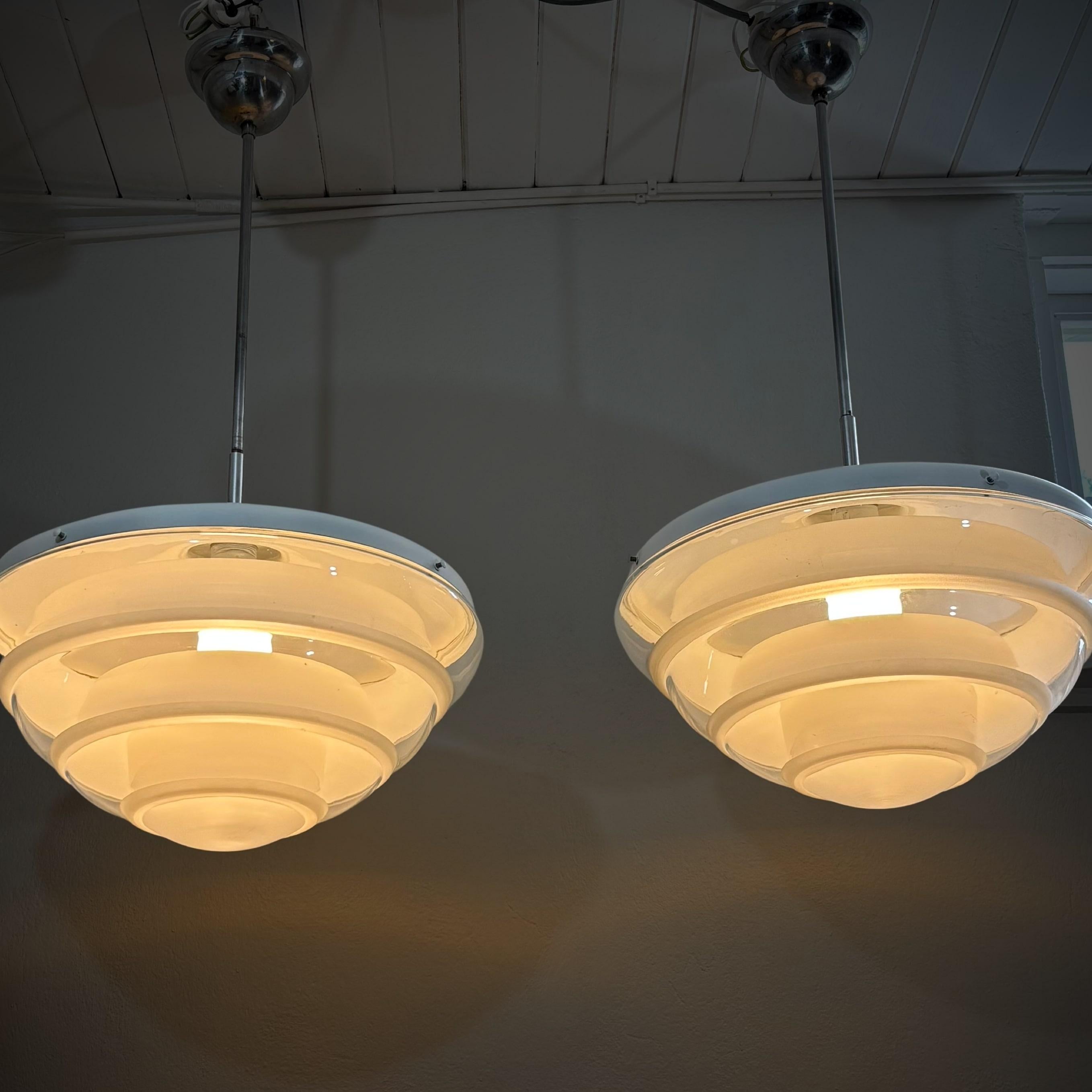 Mid-20th Century Pair of Rare 1930s industrial Bauhaus KG Pendant Lamps by K.G. Lindesvärd For Sale