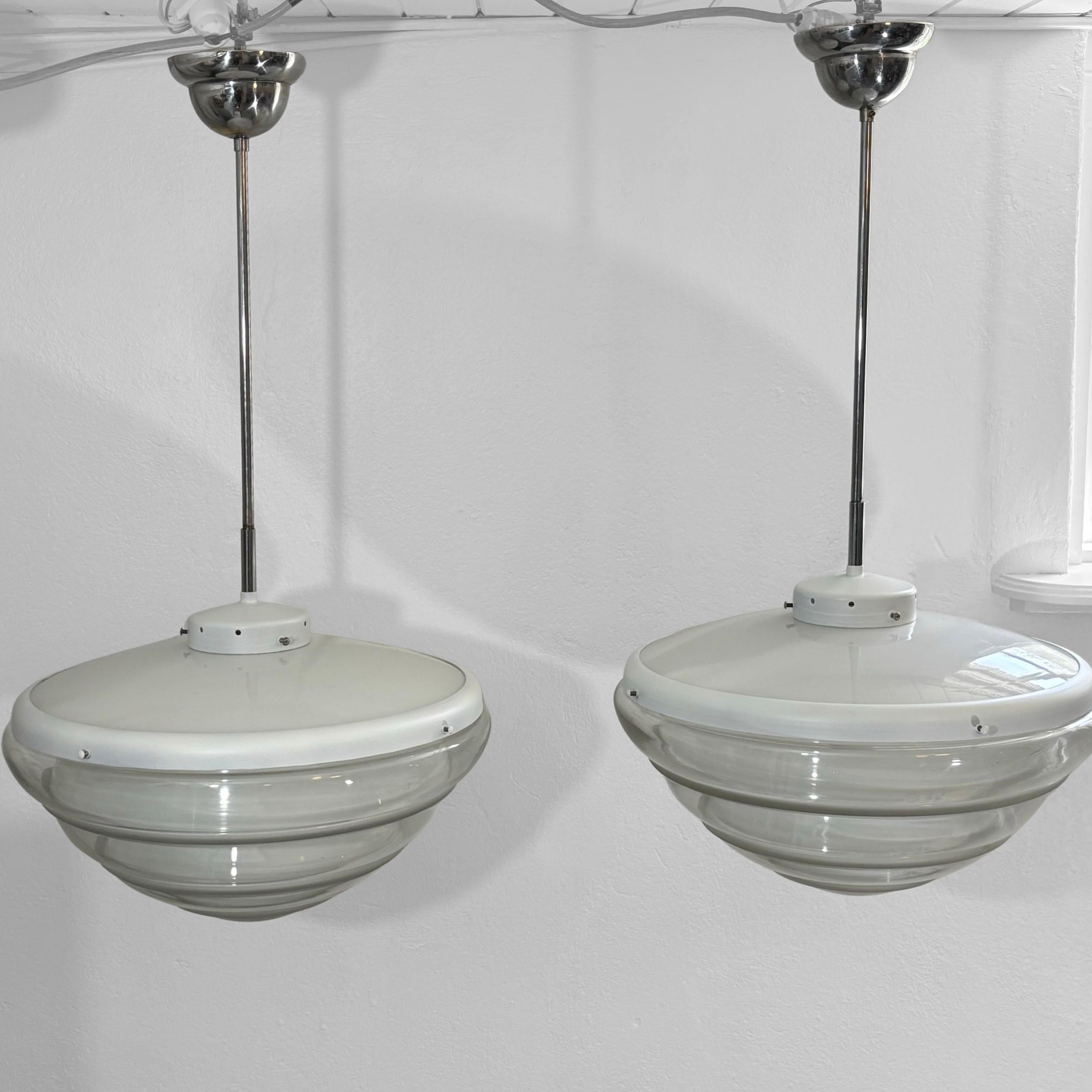 Brass Pair of Rare 1930s industrial Bauhaus KG Pendant Lamps by K.G. Lindesvärd For Sale