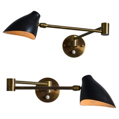 Pair of Rare 1950s Angelo Lelli Articulating Wall Lamps for Arredoluce