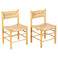 Paire de rares chaises de salle à manger en Dordogne des années 50 par Charlotte Perriand pour Robert The