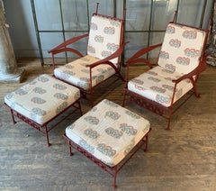 Pair of Rare 1950s Salterini El Prado Lounge Chairs and Ottomans